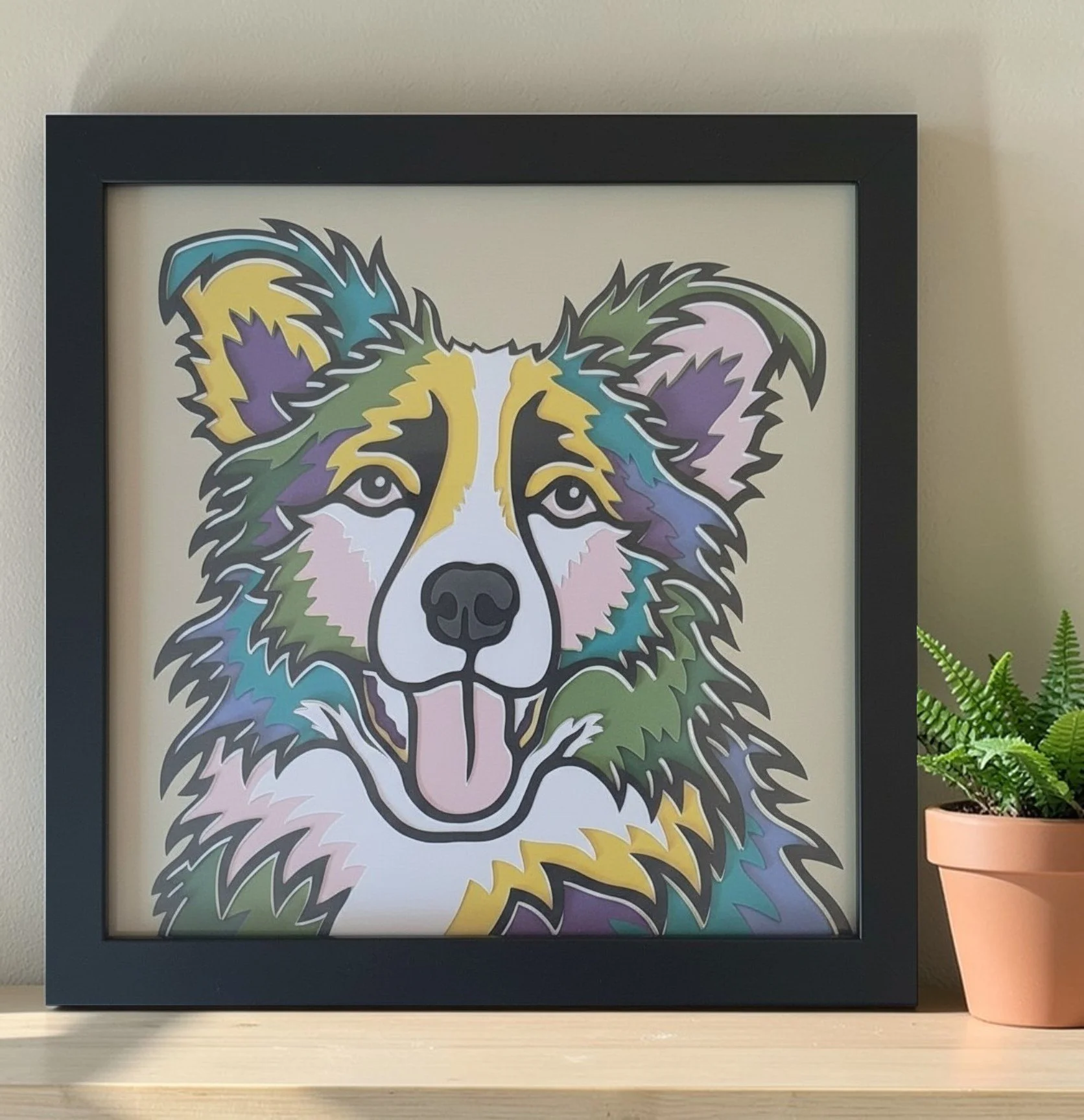 BORDER COLLIE BLACK FRAME WITH PLANT.jpg