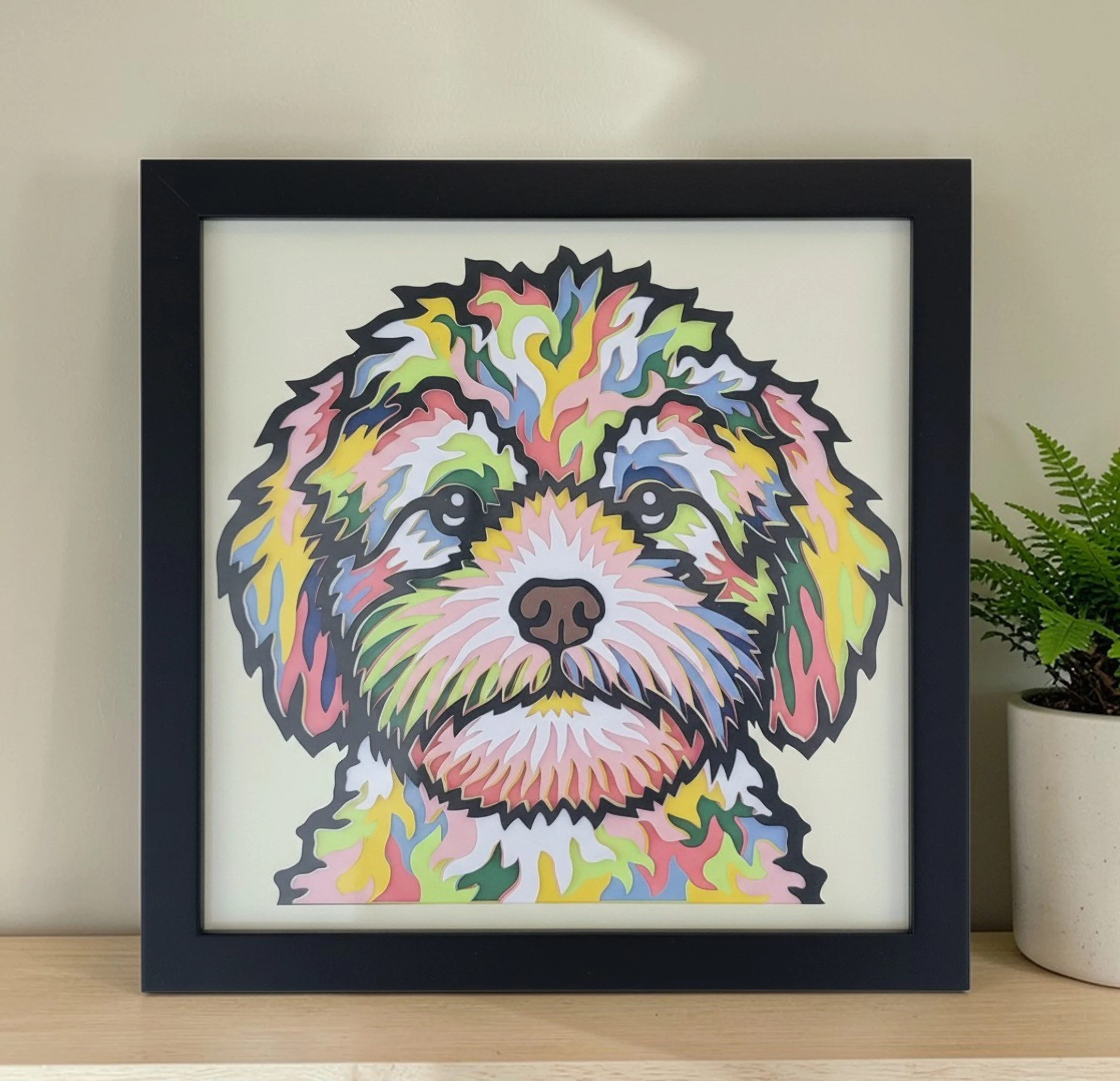 Cavapoo Layered Cardstock Wall Art – Colorful Dog Breed Decor