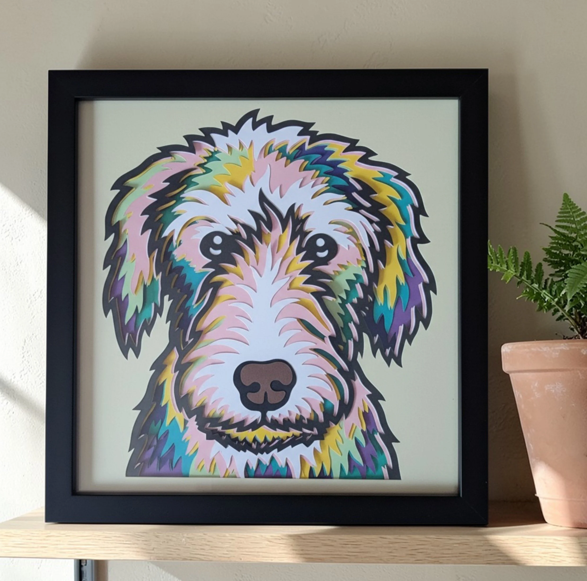 BEDLINGTON WHIPPET BLACK FRAME WITH PLANT.jpg