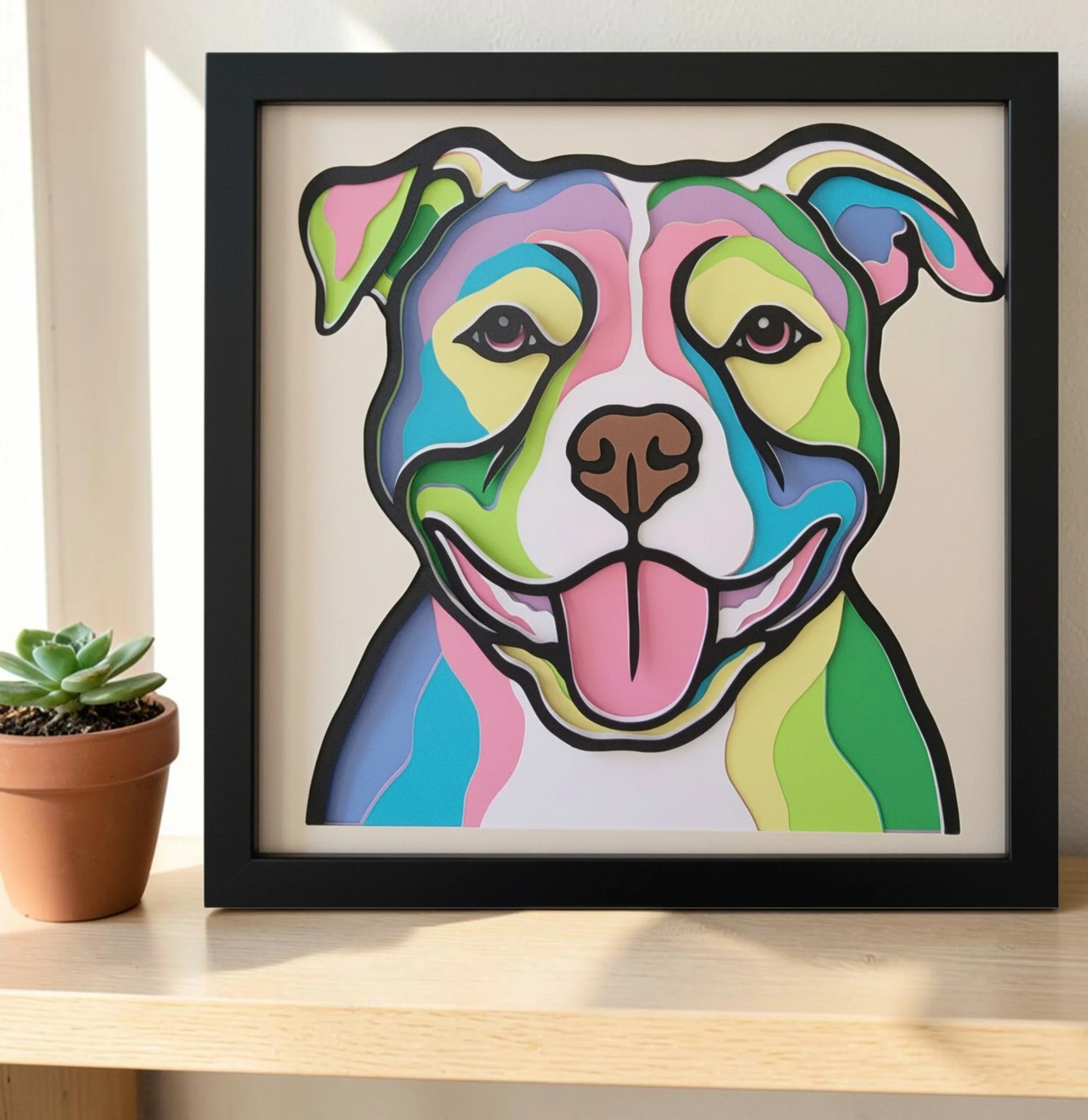 Staffordshire Bull Terrier Black Frame with Plant.jpg