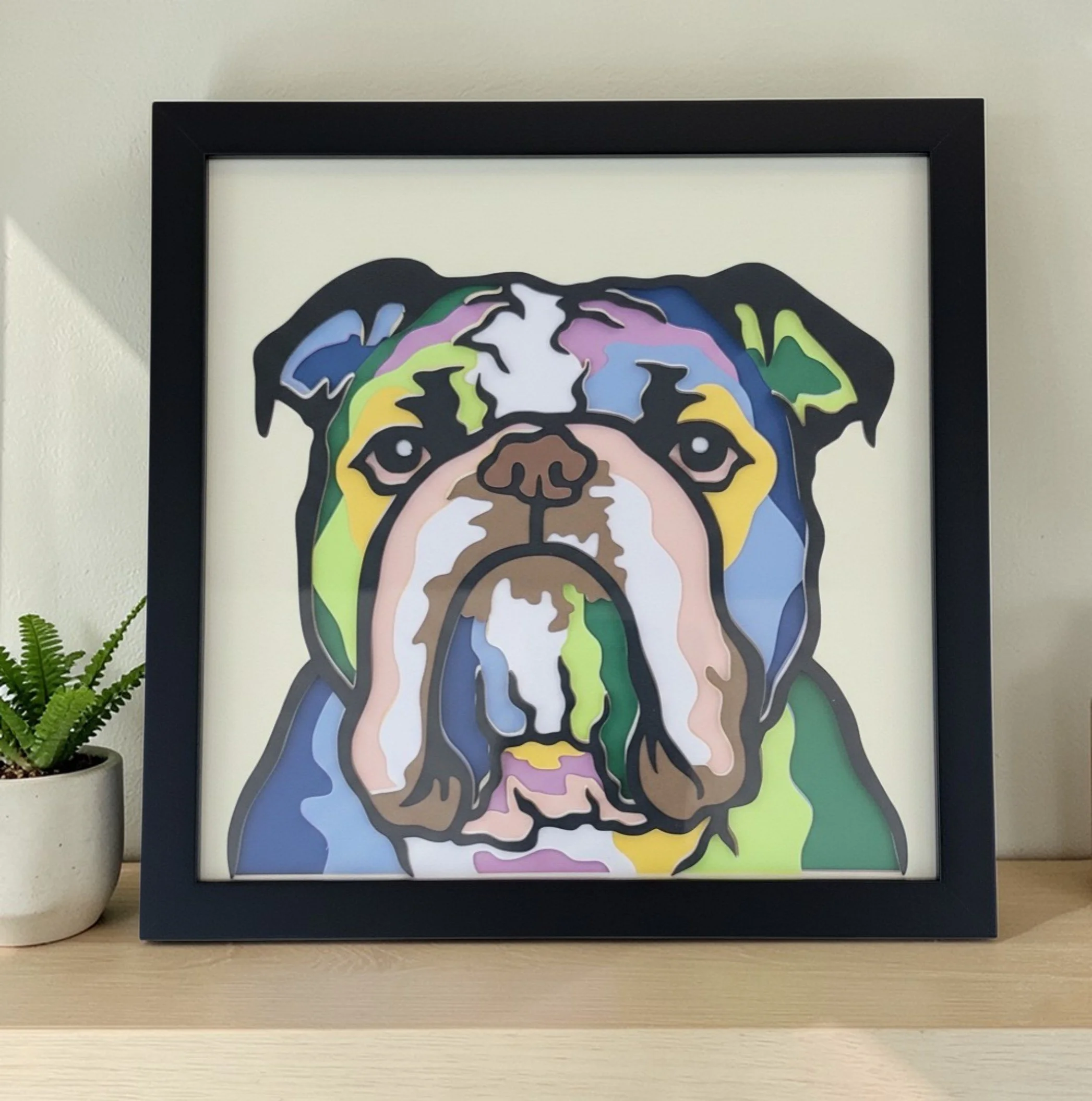 ENGLISH BULLDOG BLACK FRAME WITH PLANT.jpg