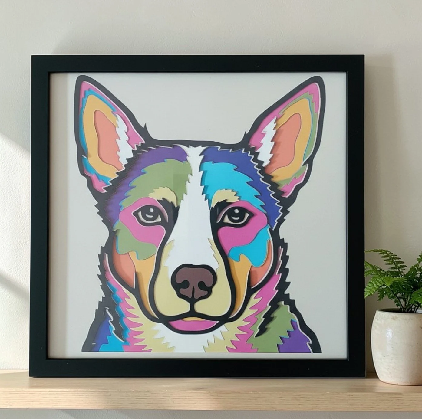 AUSTRALIAN KELPIE BLACK FRAME WITH PLANT.jpg