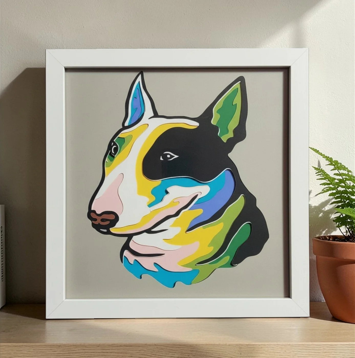 BULL TERRIER WHITE FRAME WITH PLANT.jpg