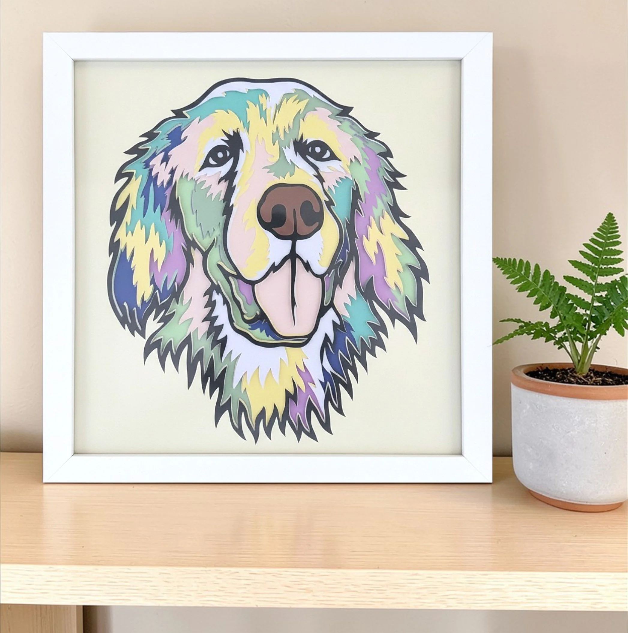GOLDEN RETRIEVER WHITE FRAME WITH PLANT.jpg