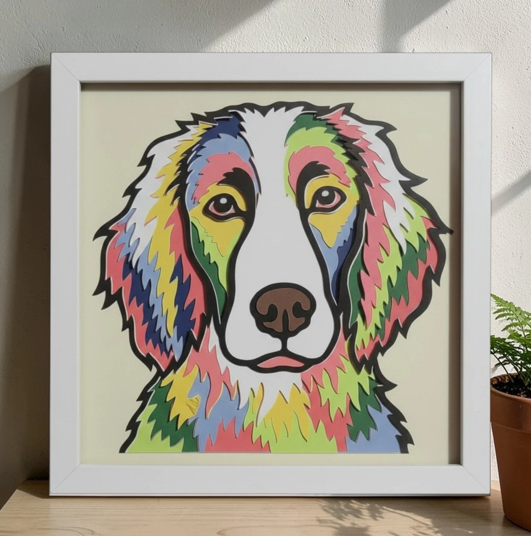 BRITTANY SPANIEL WHITE FRAME WITH PLANT.jpg