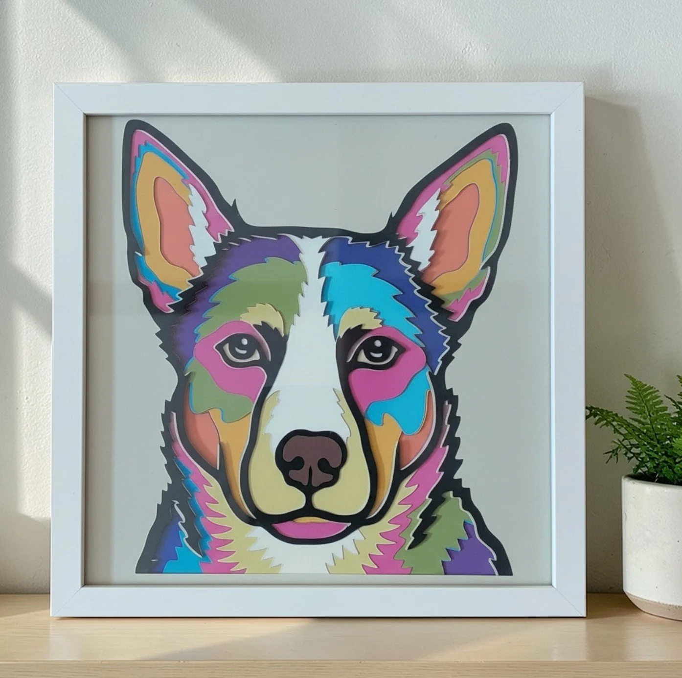 AUSTRALIAN KELPIE WHITE FRAME WITH PLANT.jpg
