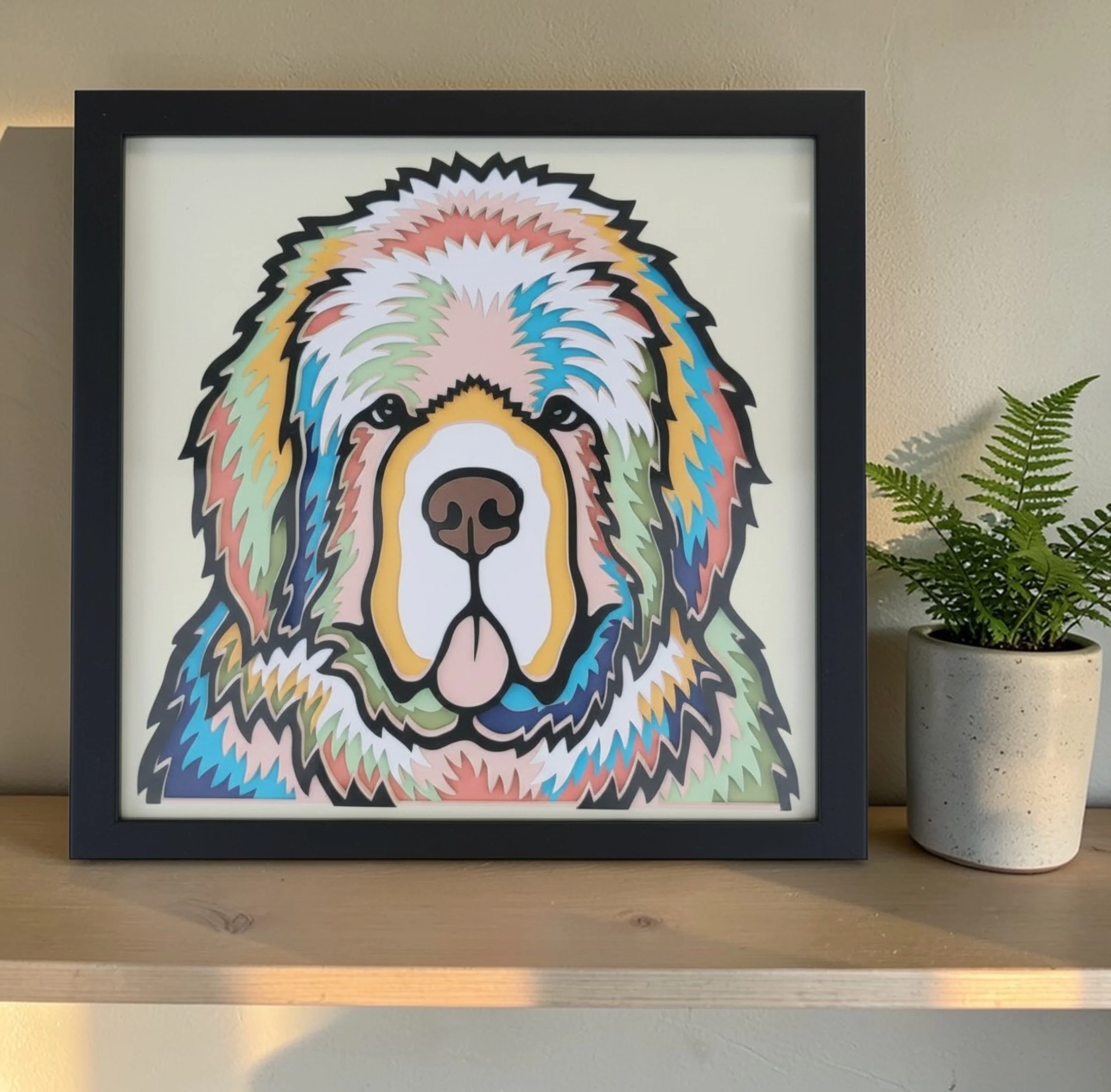 Newfoundland Layered Cardstock Wall Art – Colorful Dog Breed Decor