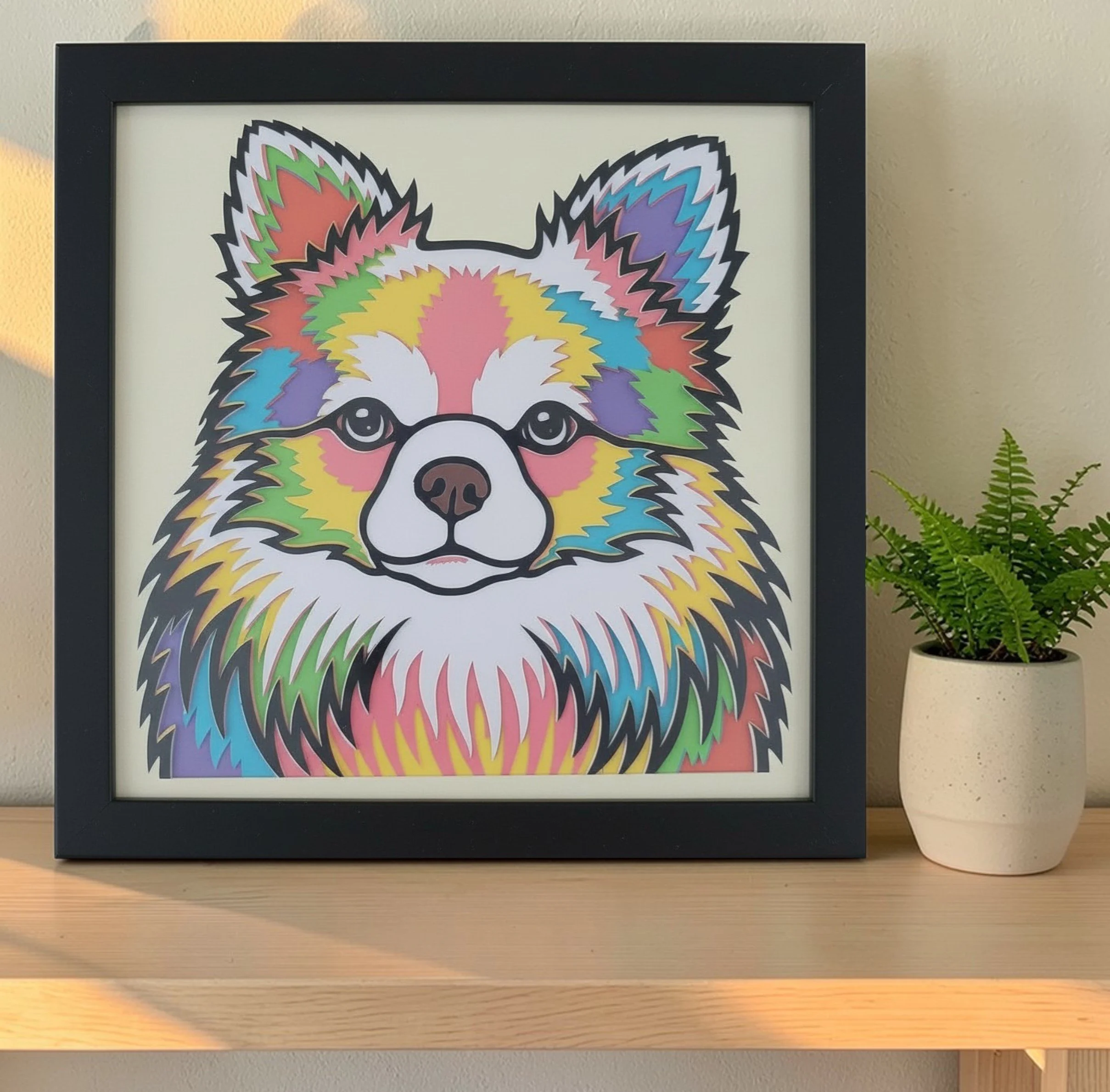 LONG HAIRED CHIHUAHUA BLACK FRAME WITH PLANT.jpg