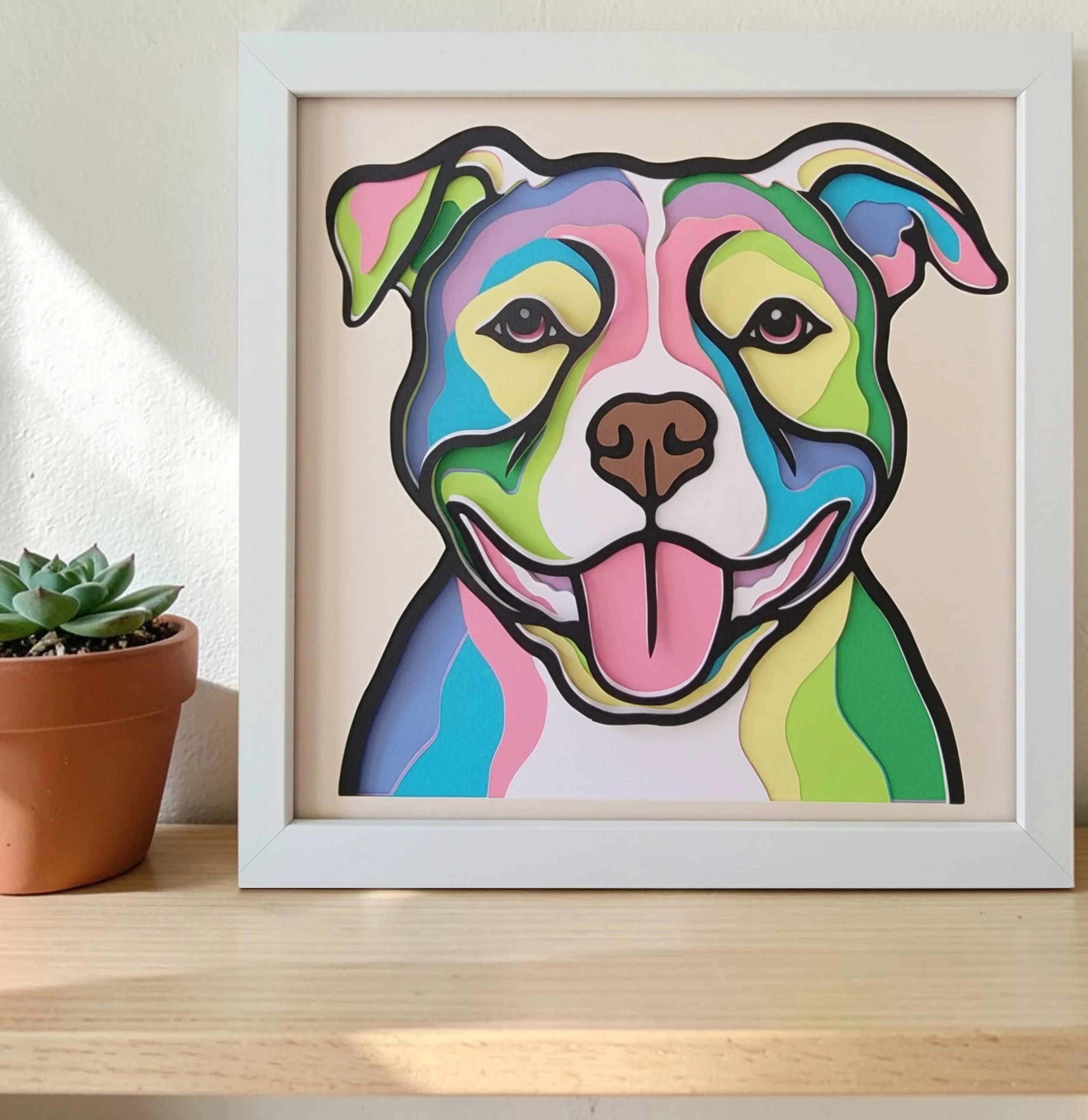 Staffordshire Bull Terrier White Frame with Plant.jpg