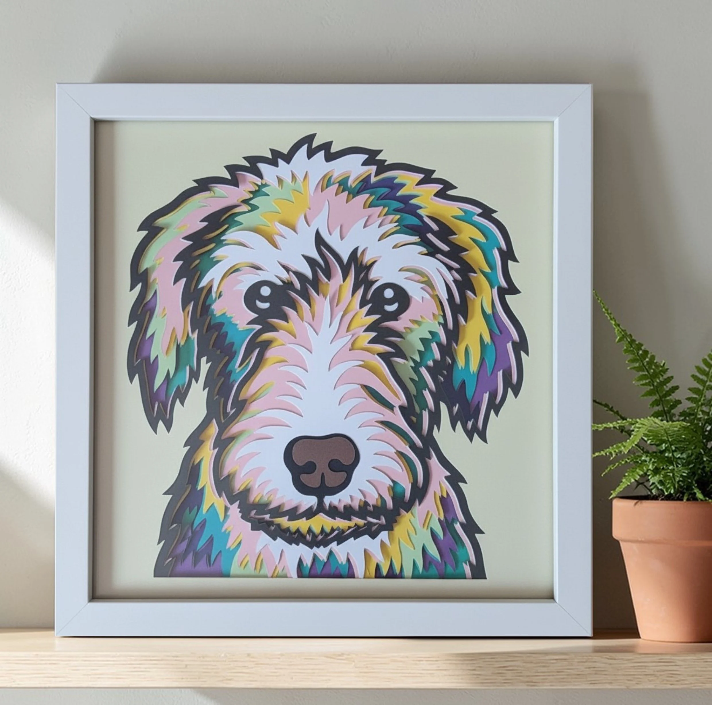 BEDLINGTON WHIPPET WHITE FRAME WITH PLANT.jpg