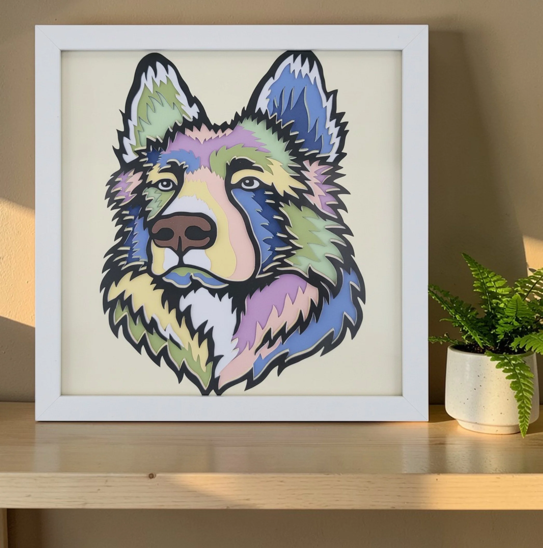 GERMAN SHEPHERD WHITE FRAME WITH PLANT.jpg