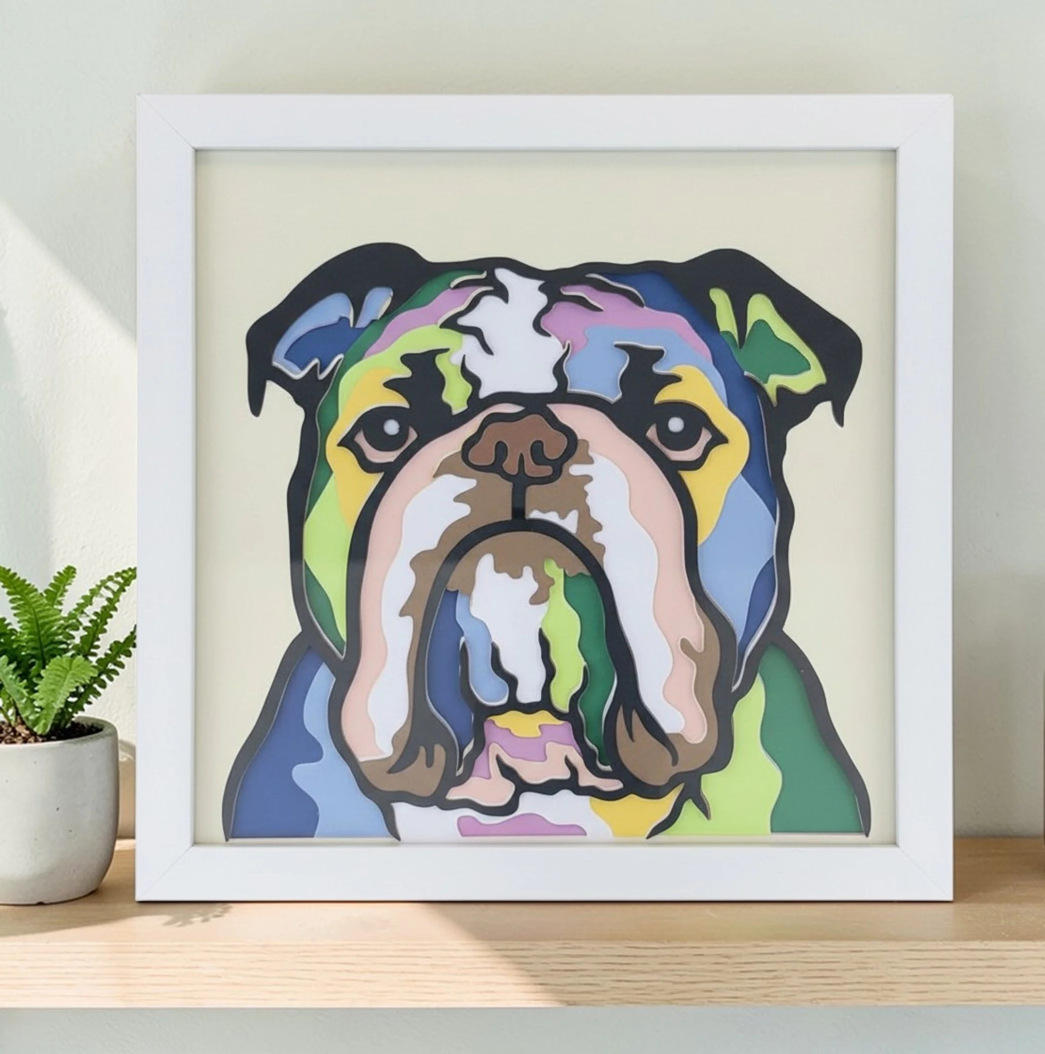 ENGLISH BULLDOG WHITE FRAME WITH PLANT.jpg