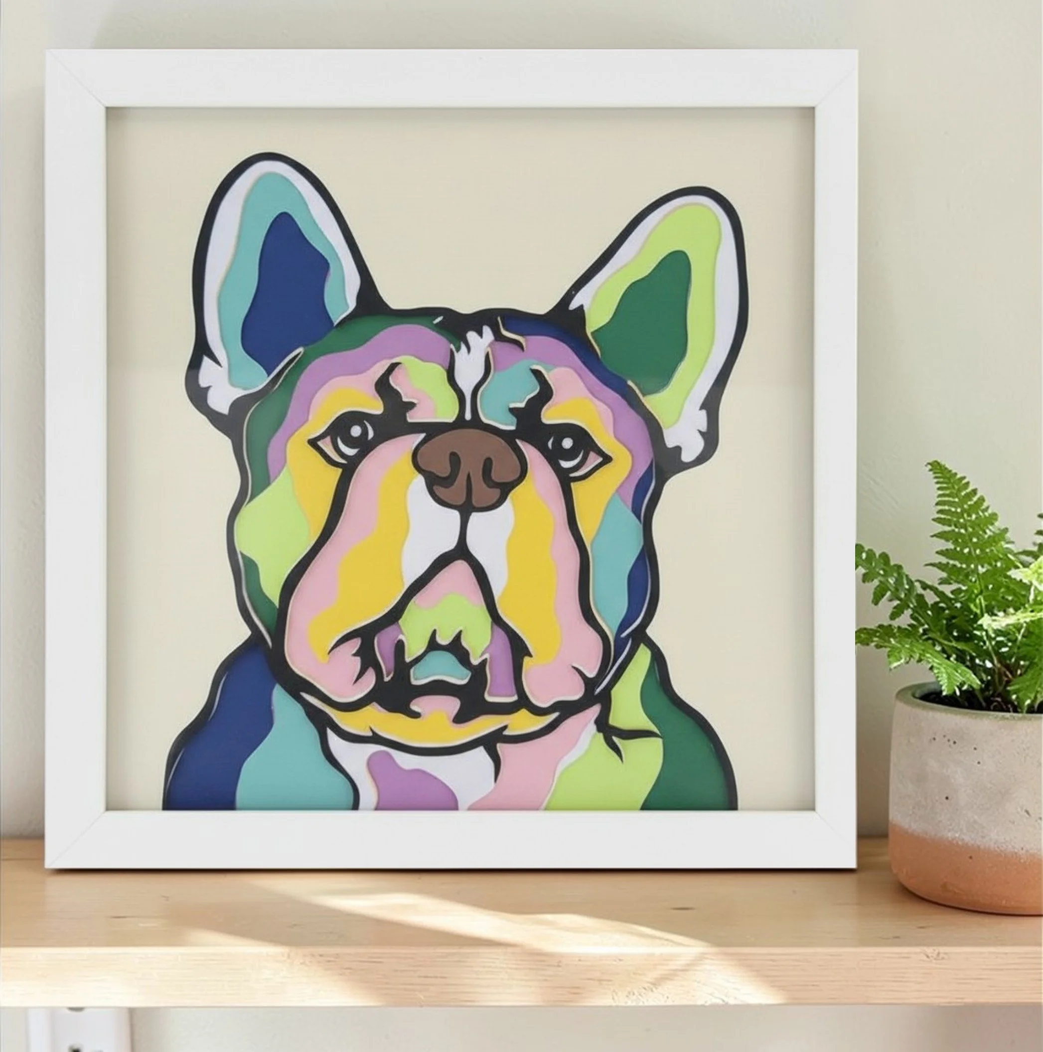 FRENCH BULLDOG WHITE FRAME WITH PLANT.jpg