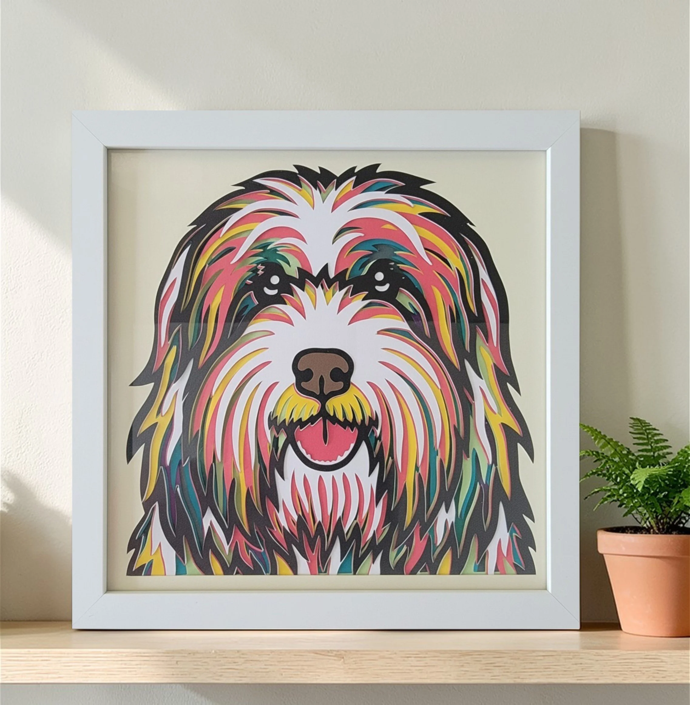 BEARDED COLLIE WHITE FRAME WITH PLANT.jpg