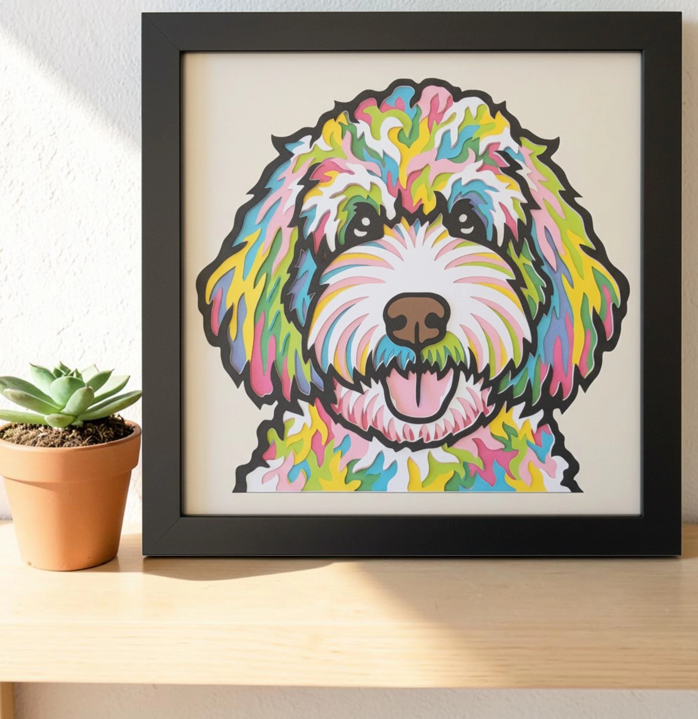 Labradoodle Layered Cardstock Wall Art – Colorful Dog Breed Décor