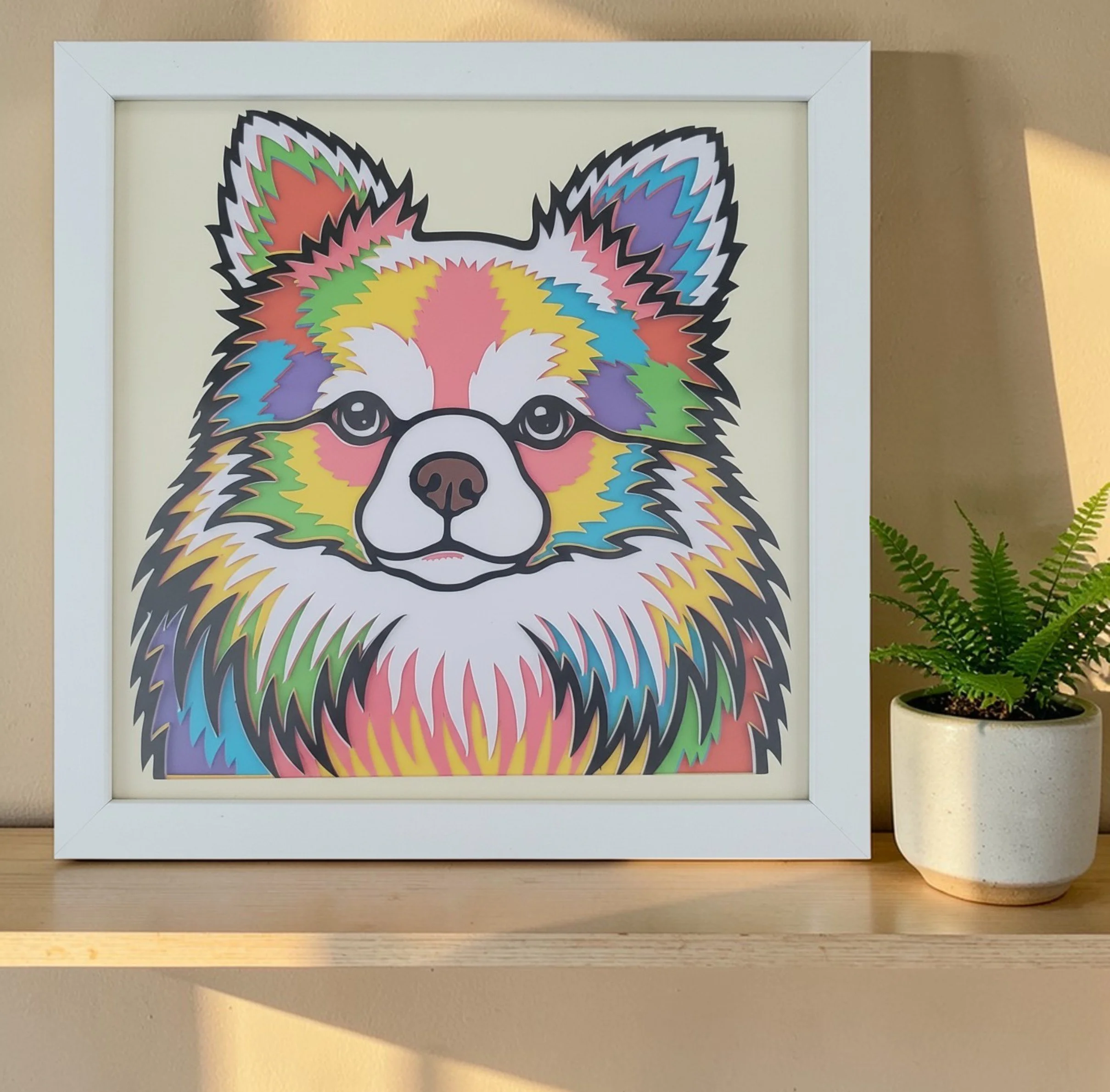 LONG HAIRED CHIHUAHUA WHITE FRAME WITH PLANT.jpg