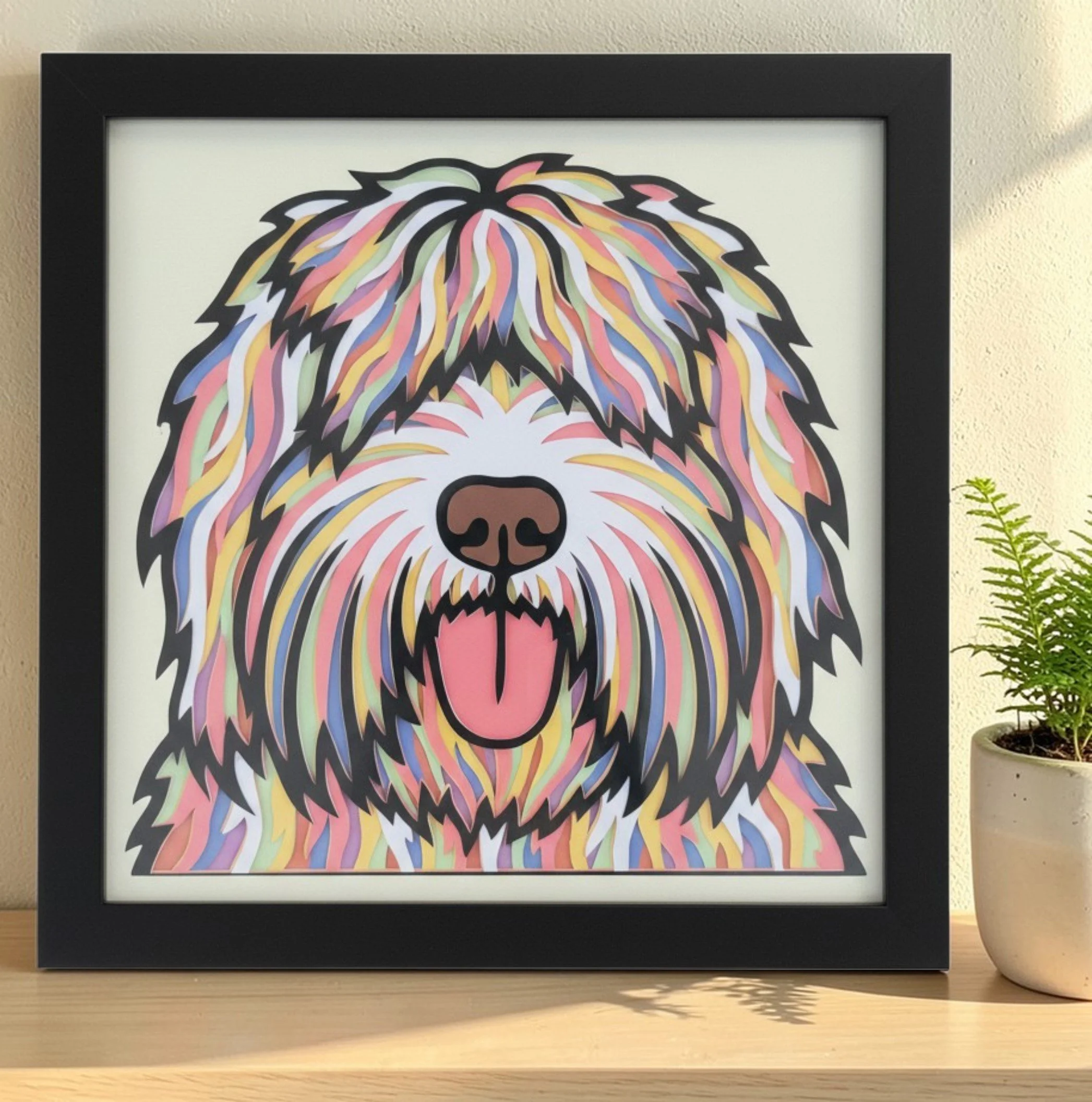 ENGLISH SHEEPDOG BLACK FRAME WITH PLANT.jpg