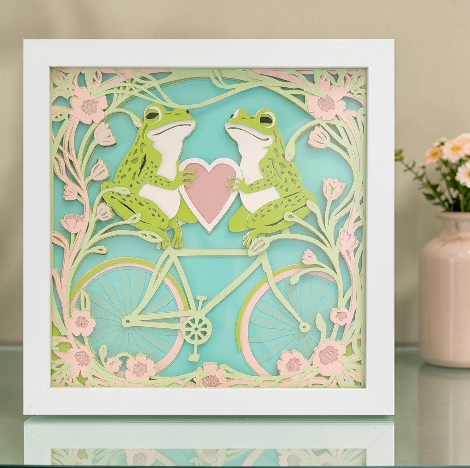 SPRING FROGS WHITE FRAME ON TALBE.jpg