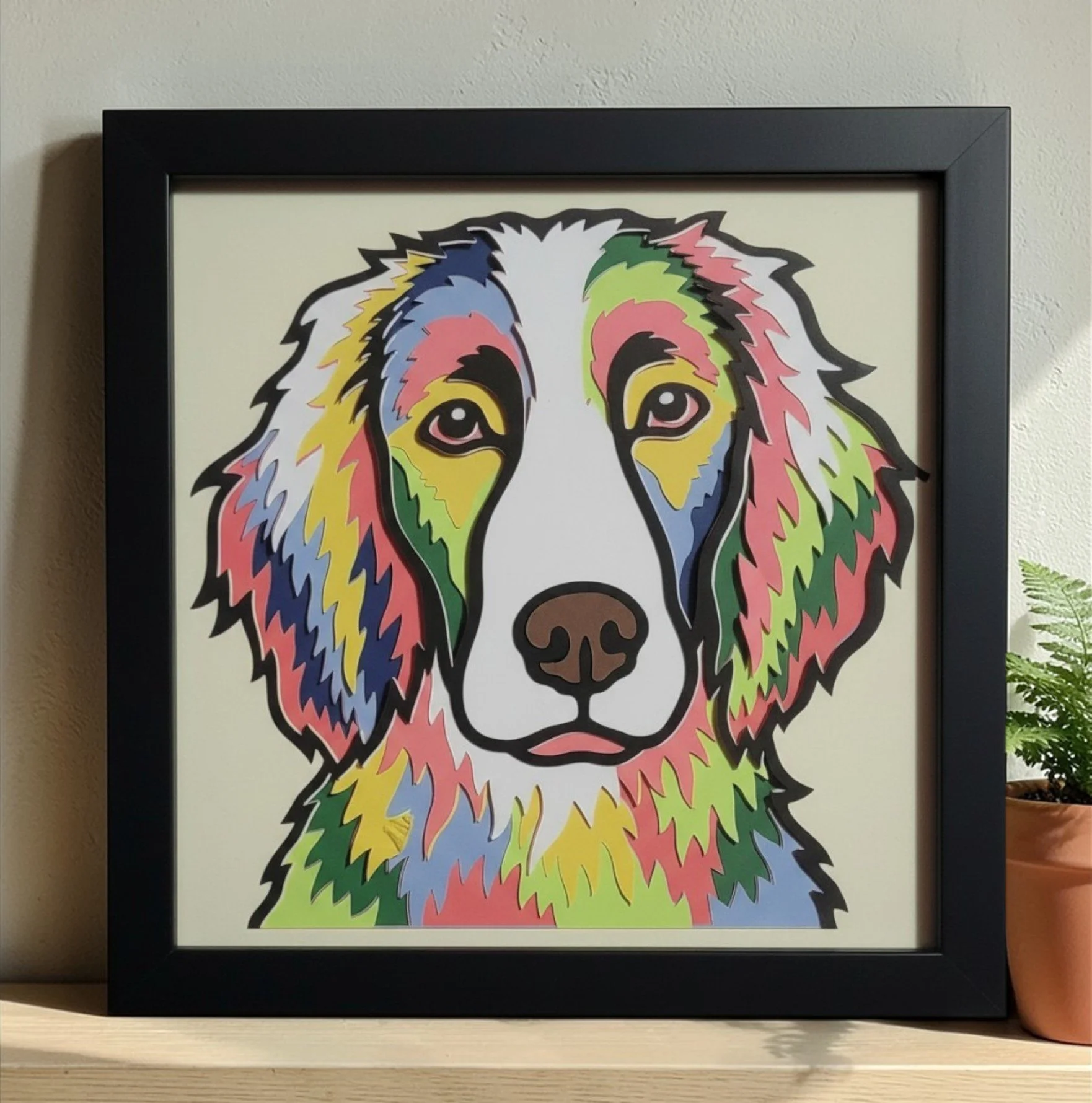 BRITTANY SPANIEL BLACK FRAME WITH PLANT.jpg