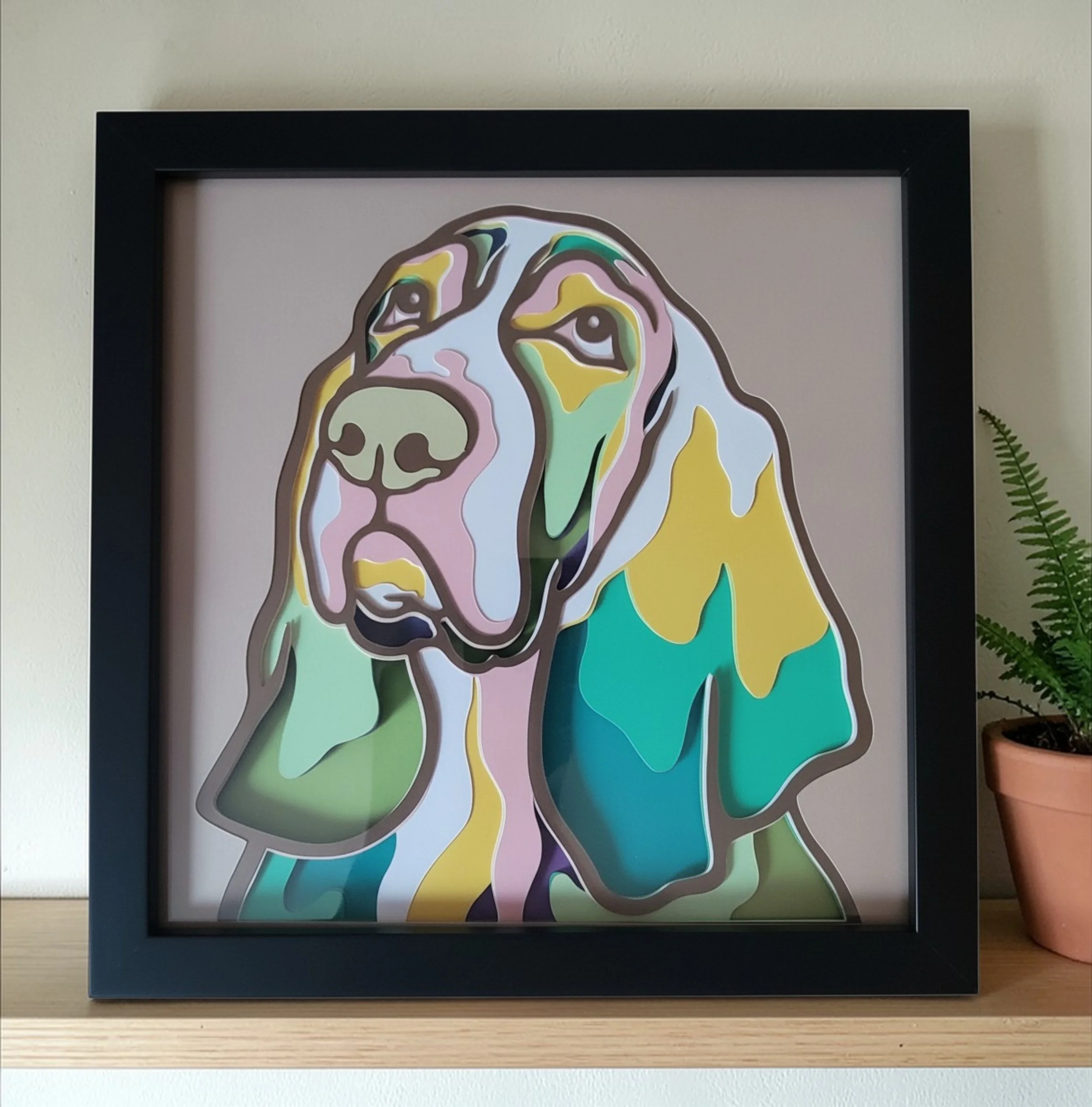 BASSET HOUND BLACK FRAME WITH PLANT.jpg