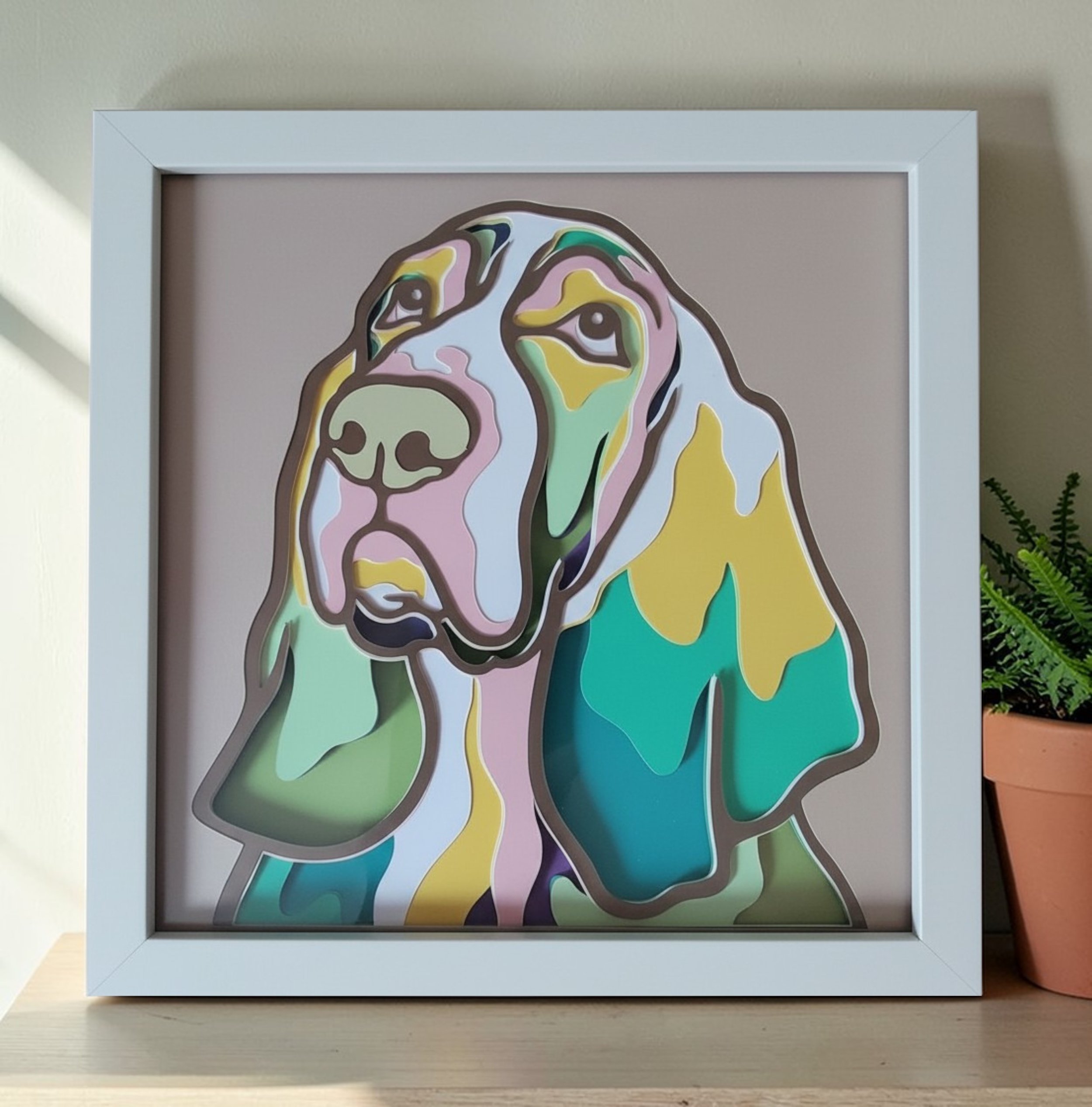 BASSET HOUND WHITE FRAME WITH PLANT.jpg