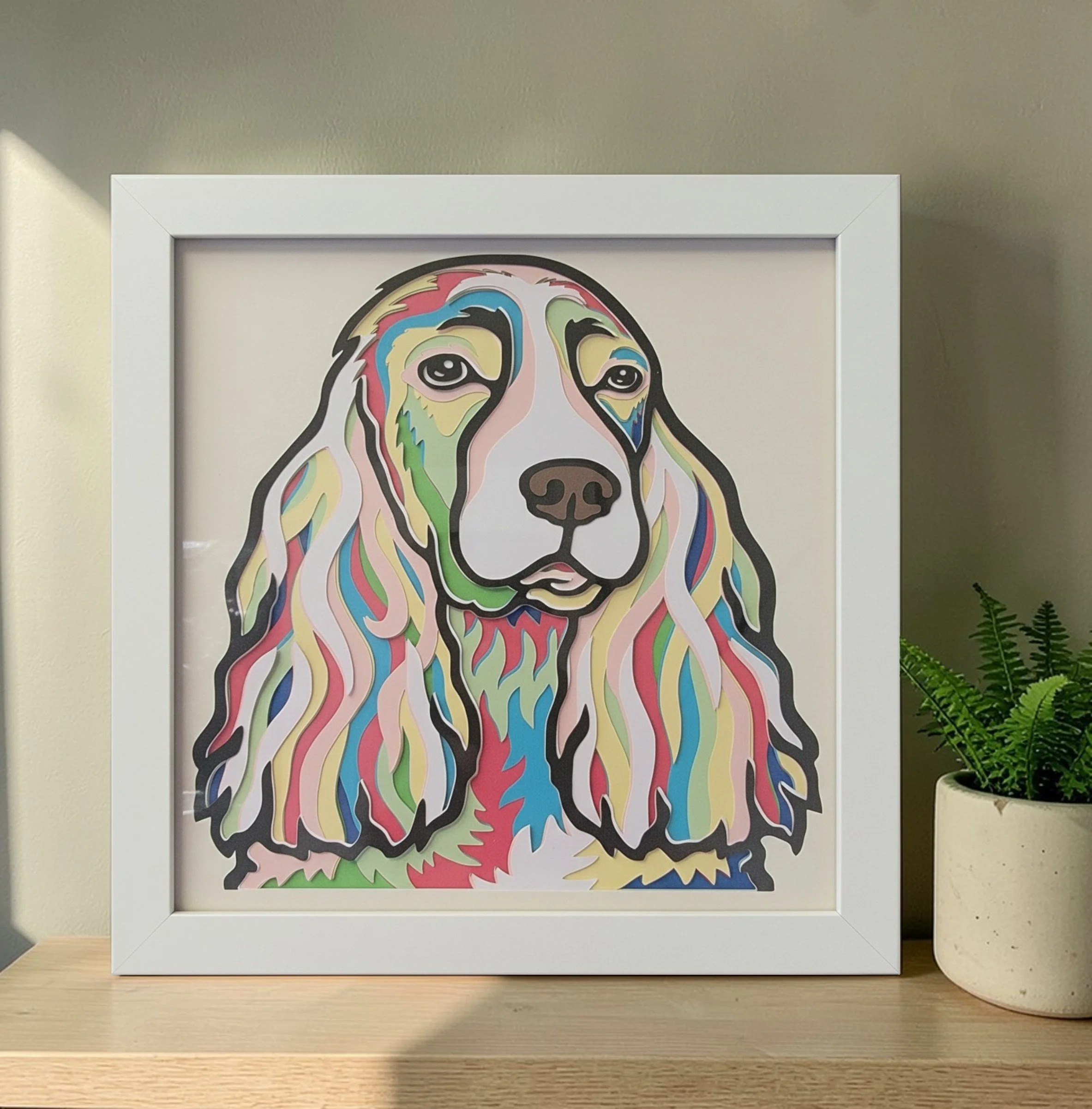COCKER SPANIEL WHITE FRAME WITH PLANT.jpg