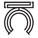 The image shows a black square icon with rounded edges and a circular shape in the center, resembling a bridge or arch with a semi-circular top.