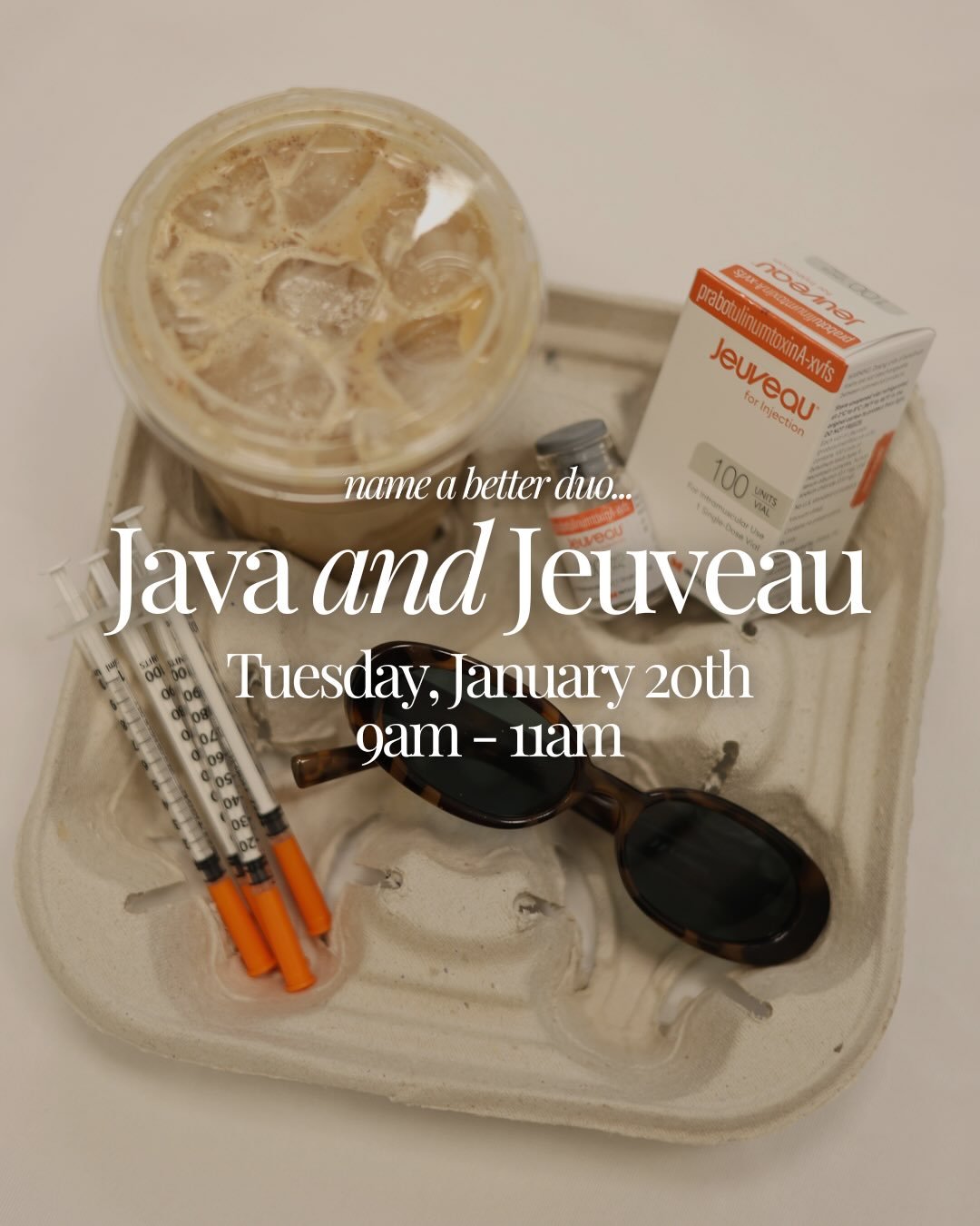 Kick off Q1 looking refreshed! ✨

Join us Tuesday, January 20th, from 9am&ndash;11am for @jeuveaubyevolus at just $10/unit.

PLUS, enjoy a complimentary beverage from @vagabond.coffee.bar when you come in for your appointment! ☕️

Spots are limited s