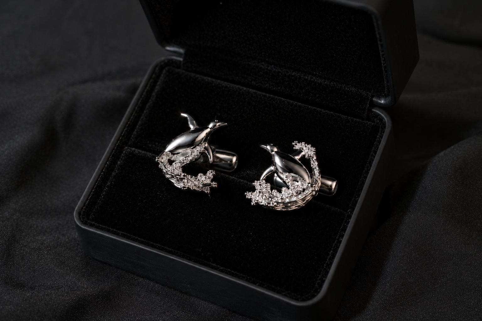 Penguin Cufflinks in a Velvet Box.png