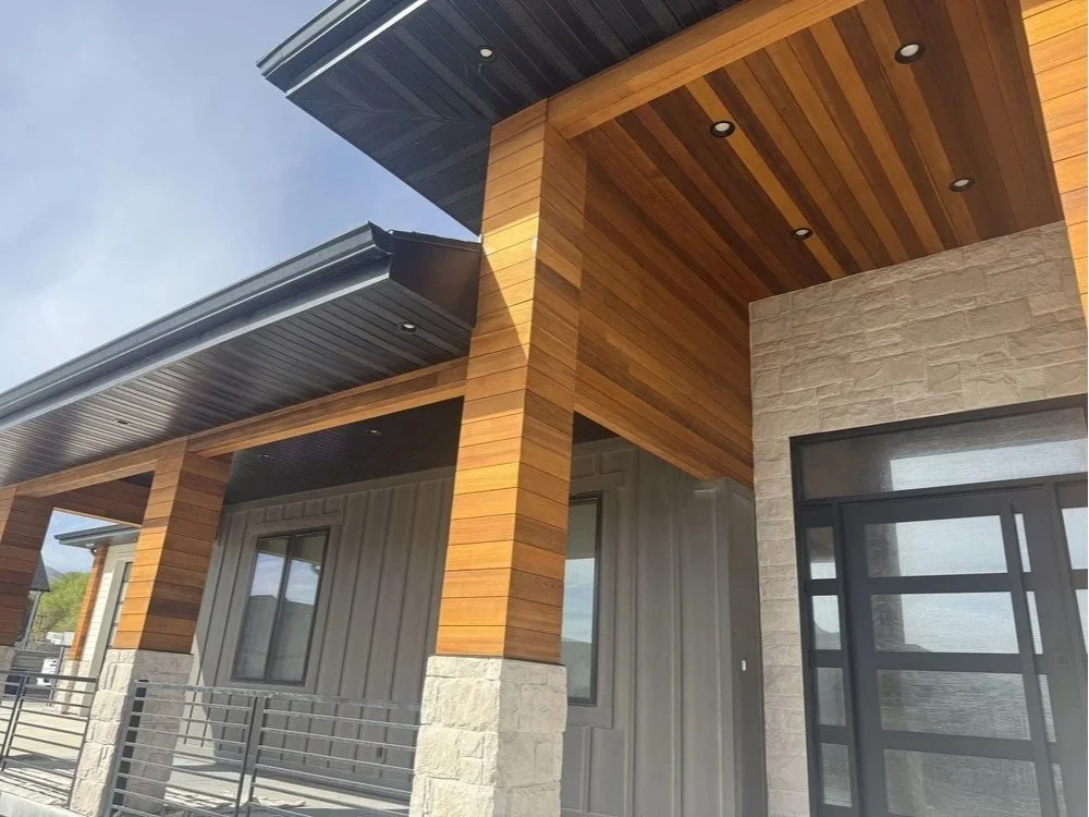 Cedar siding sanding and refinishing project completed by Element Coatings in Bluffdale, Utah.