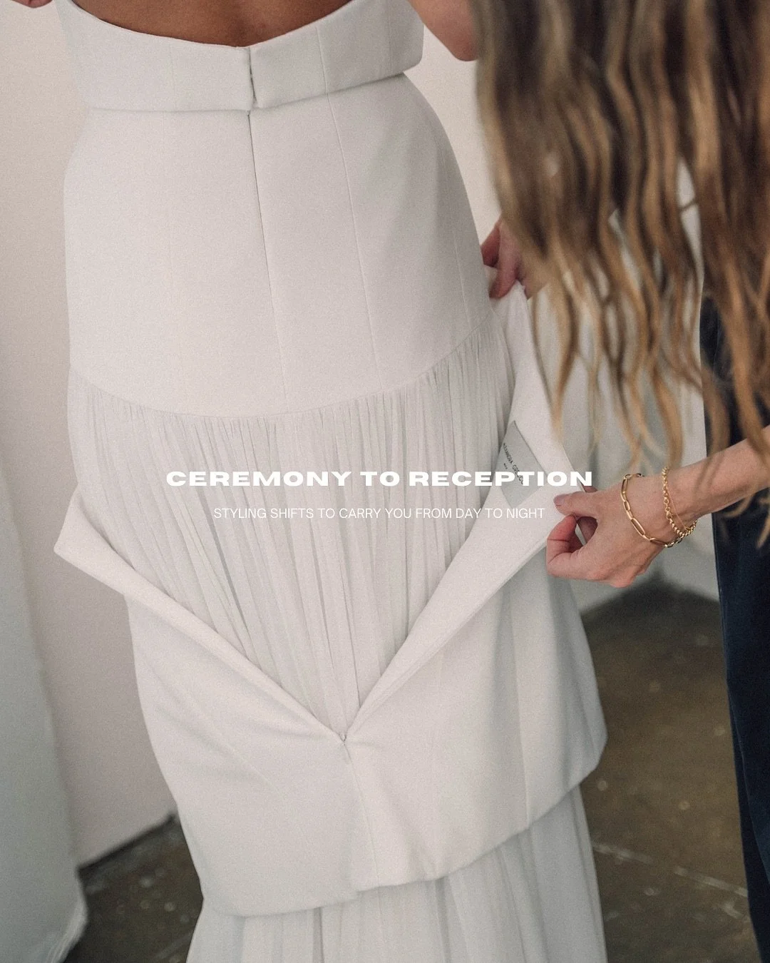 From ceremony to reception, your gown can evolve with you.

Detachable sleeves, fluid scarves, layered overskirts or separates, each detail offers a way to create distinct moments throughout your day.

At Hope x Page, we guide you through styling opt