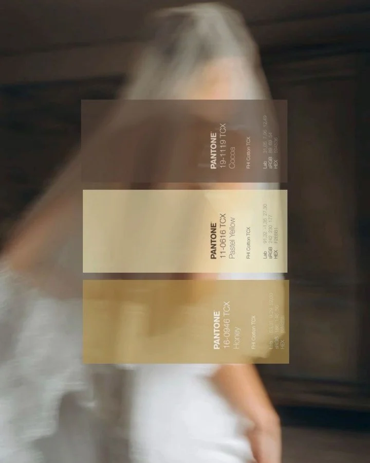 Unexpected, yet timeless. These are the pantones we are loving for modern weddings.

Tones that feel warm, intentional and a little unconventional. From soft pastels to deeper earthy shades, each brings a new mood to bridal styling.

Save this palett