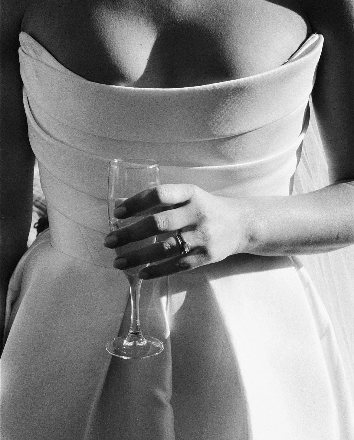 Wrapped in the quiet beauty of the Blue Mountains, Lucy wore the Isobel Gown by Alex Perry. 

A study in sculptural structure and refined simplicity, the crisp winter light made every fold of the gown feel even more luminous. 

A moment of understate