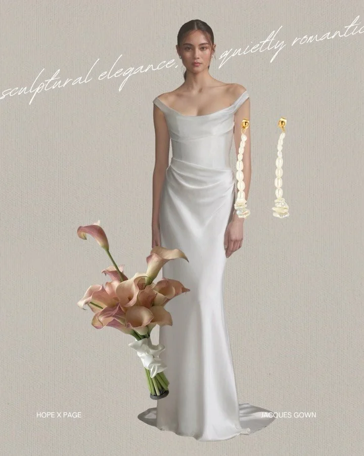 A study in modern styling. Sculptural earrings, organic blooms, and gowns designed for quiet impact.

Discover the full edit of gowns and jewellery from @dovegreybridal exclusively at Hope X Page, Sydney.

#modernbride&nbsp;#weddingdress&nbsp;#bridal