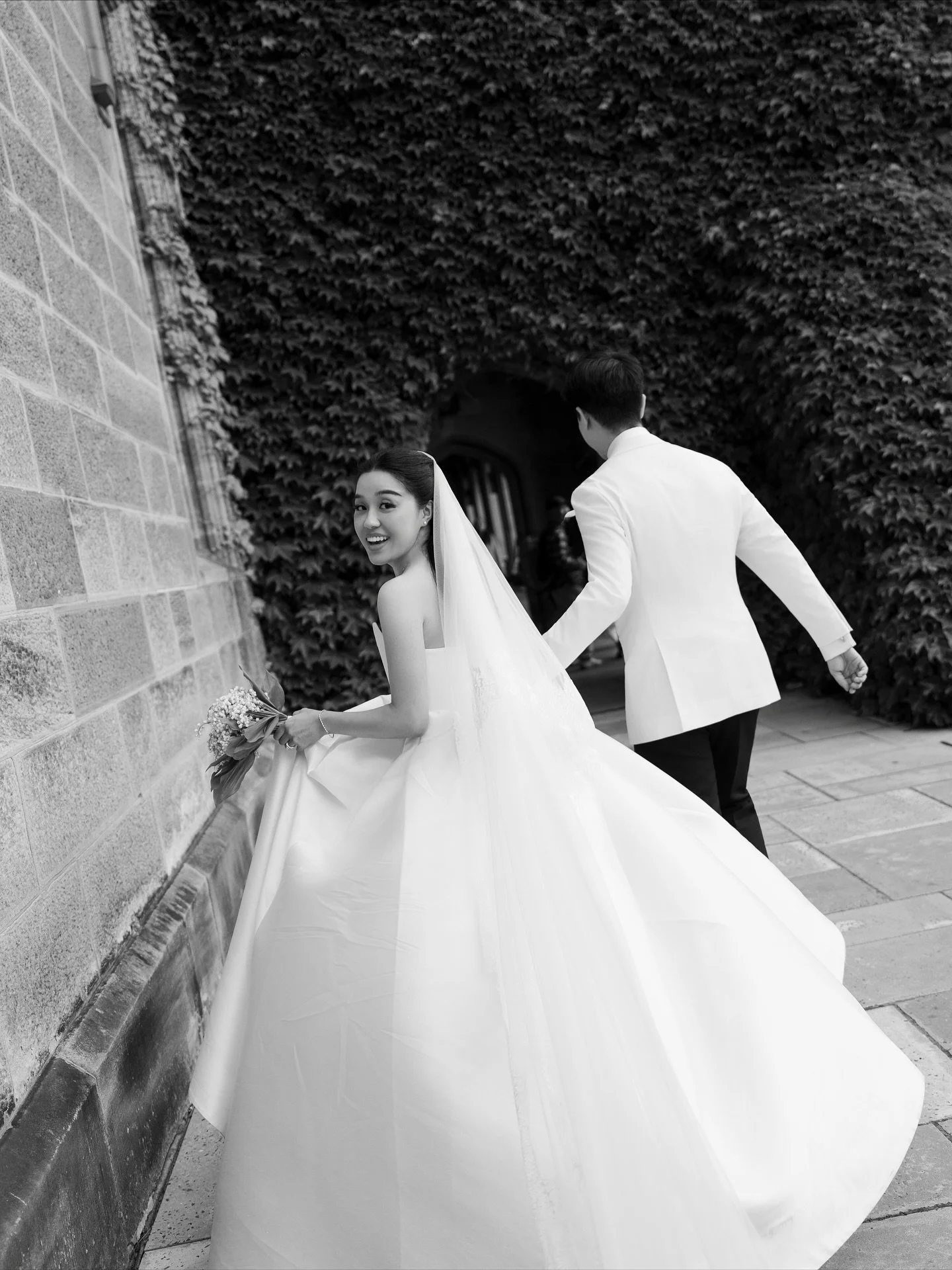 A first look at Mary&rsquo;s beautiful day wearing the Laurel Gown and Harper Lace Veil. 

Cut from structured Italian Silk Faille, the gown held its shape with effortless grace, creating a look that felt timeless, refined and beautiful poised. 

Exp