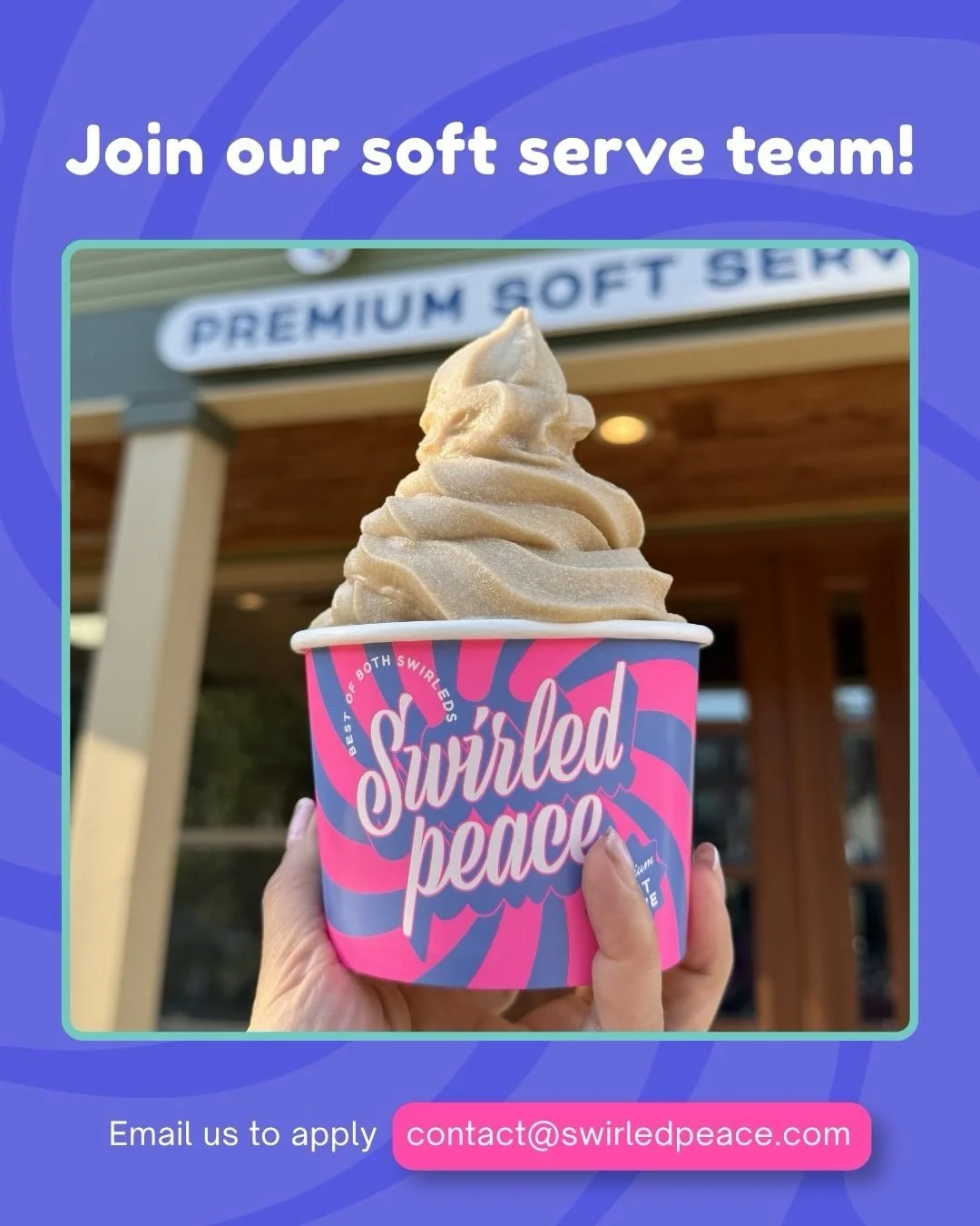🍨💜 WE&rsquo;RE HIRING! ✨

Come join the Swirled Peace team! We&rsquo;re looking for someone who&rsquo;s friendly, reliable, and loves creating good vibes. 💜

📍 Bishop Arts | Dallas
📩 Send your resume to contact@swirledpeace.com

Come swirl it up