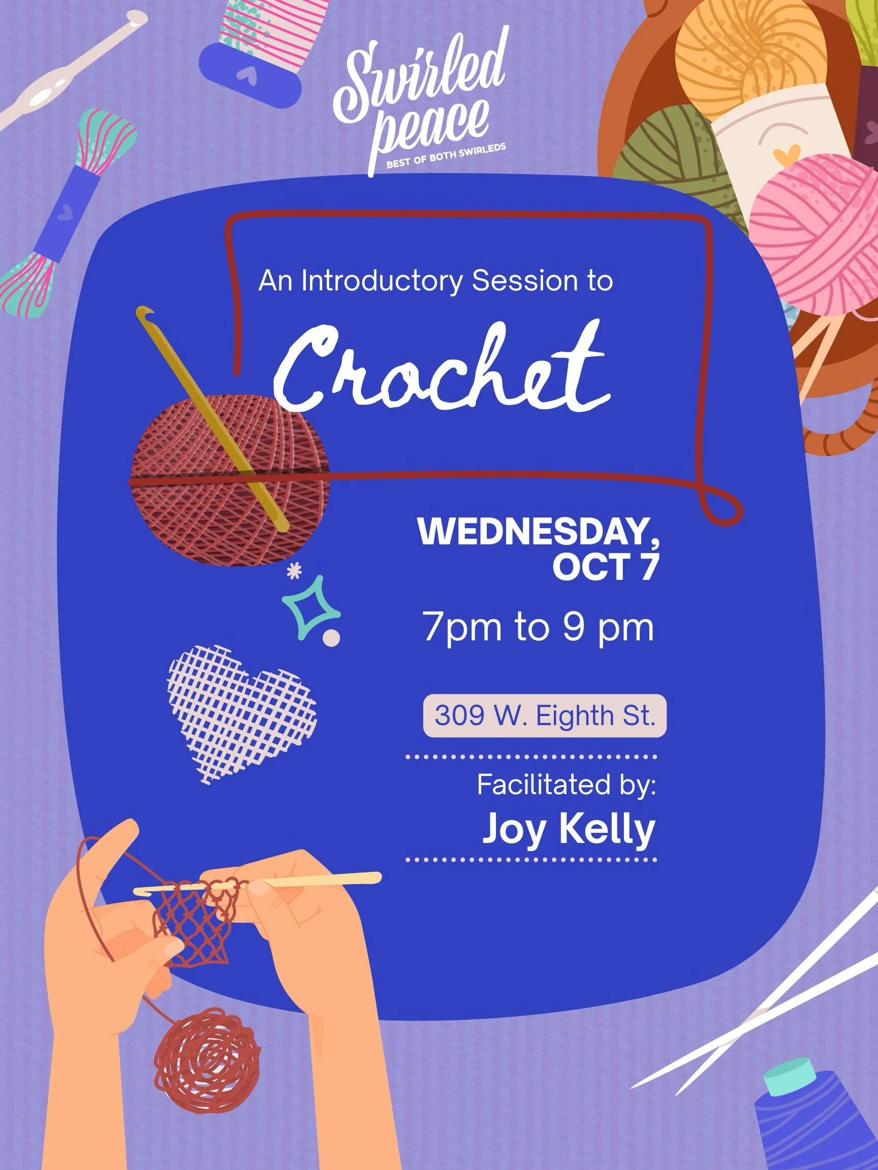 Crochet, soft serve &amp; a little midweek magic 🧶🍨✨

Join us this Wednesday night at Swirled Peace for a cozy crochet night filled with creativity, sweet treats, and good company. Bring your project (or come ready to start something new!) and make