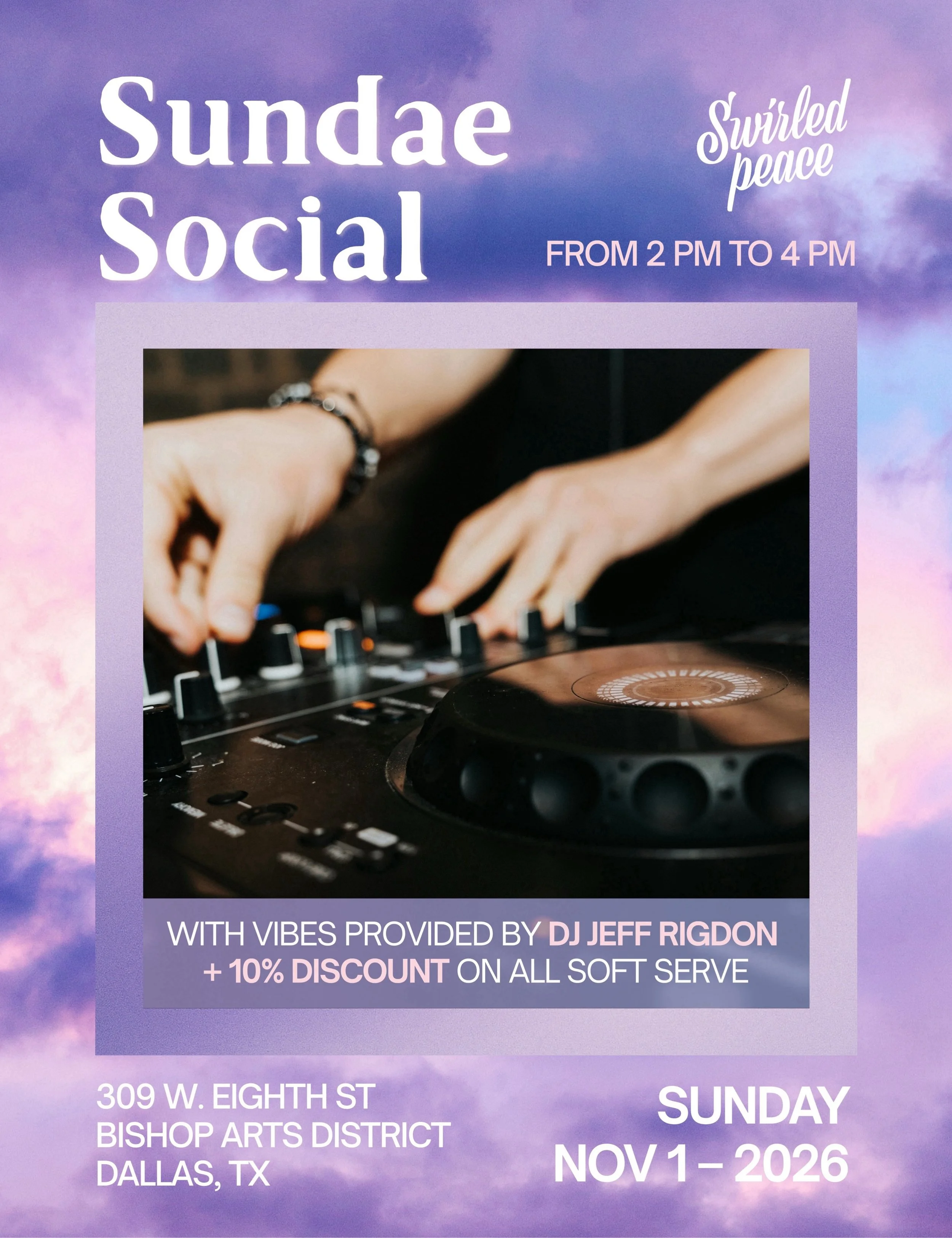 You got nowhere else to be on a Sundae afternoon 🍨 Come be social and vibe with DJ Jeff Rigdon🪩

2pm to 4pm on Sunday, Nov 1 in the Bishop Arts District 🌀✌🏻

#dallasdj #dallaslivemusic #dallasvibes #bishopartsdistrict #icecreamlounge