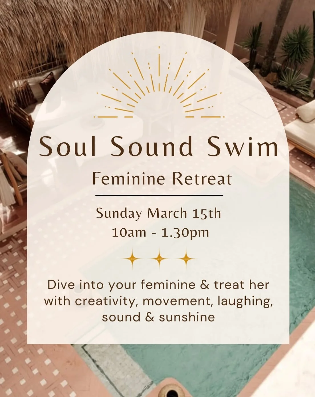 Feeling like a little treat 🧘🏽&zwj;♀️

Soul Sound Swim Feminine Retreat is back 🌞

No need to book a full wkend away just come for mini refresh and feel some fem magic&hellip;

Both grounding and igniting 🔥

This retreat includes so much fem good