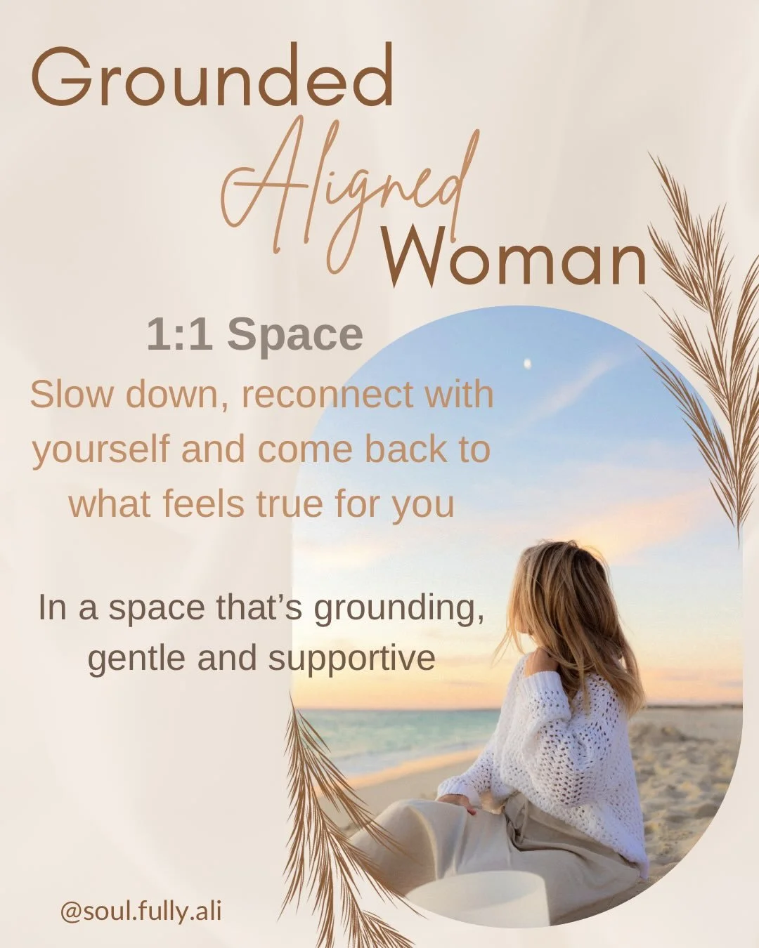 1:1 Space Refreshed 🌿✨

This space is to not only help you feel more grounded and calmer,
but to feel more like the yourself again -
clear, alive, aligned 
and moving in a way that actually feels good.

There&rsquo;s no pressure to figure everything