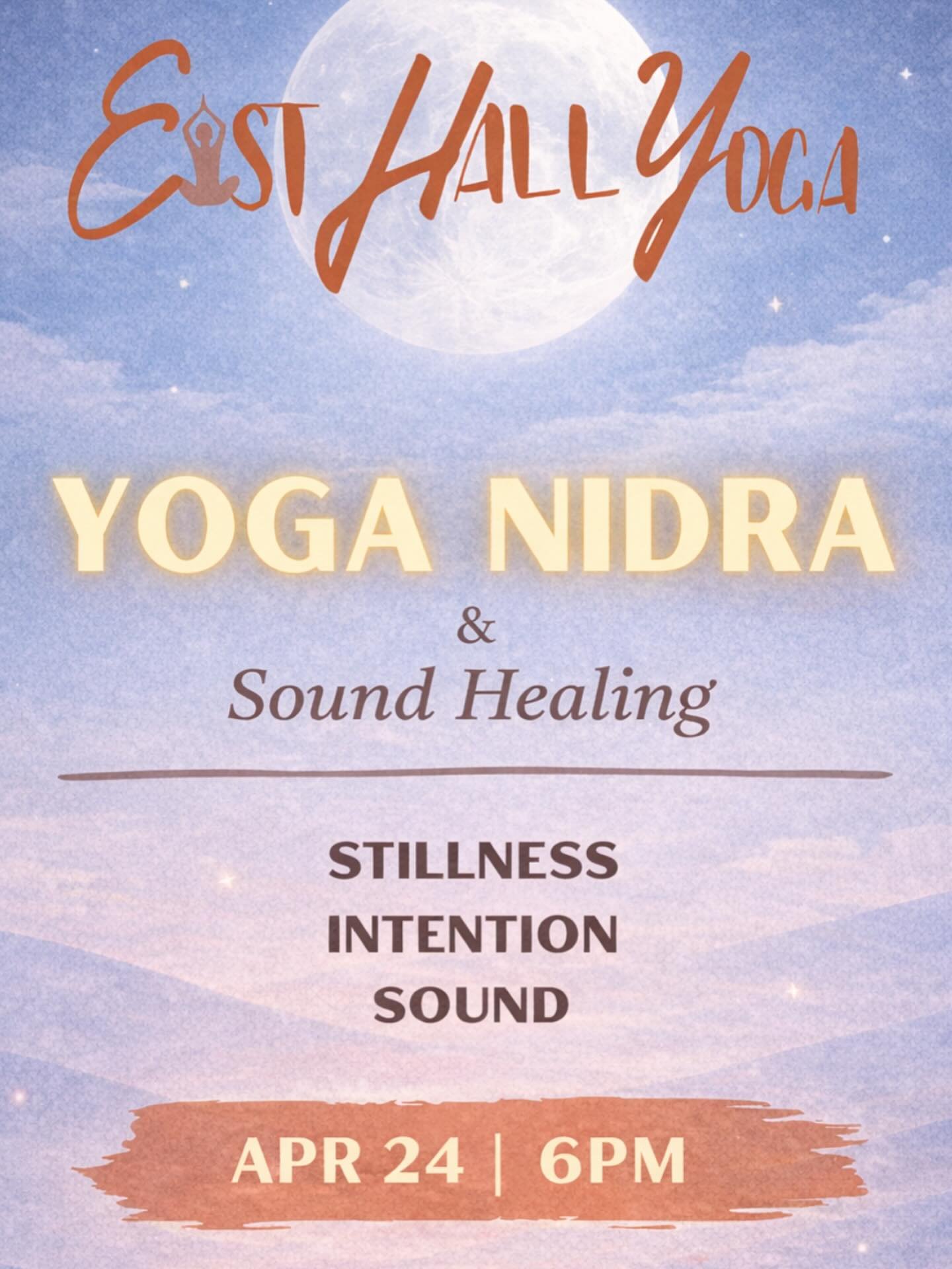 The booking link is live for our next Yoga Nidra and Sound event. Friday 24 April - 6pm - 7:30pm. 

Spots are limited. Get in quick for this one 🧡

Book at easthall.org/events 
📍111 East St, Rocky