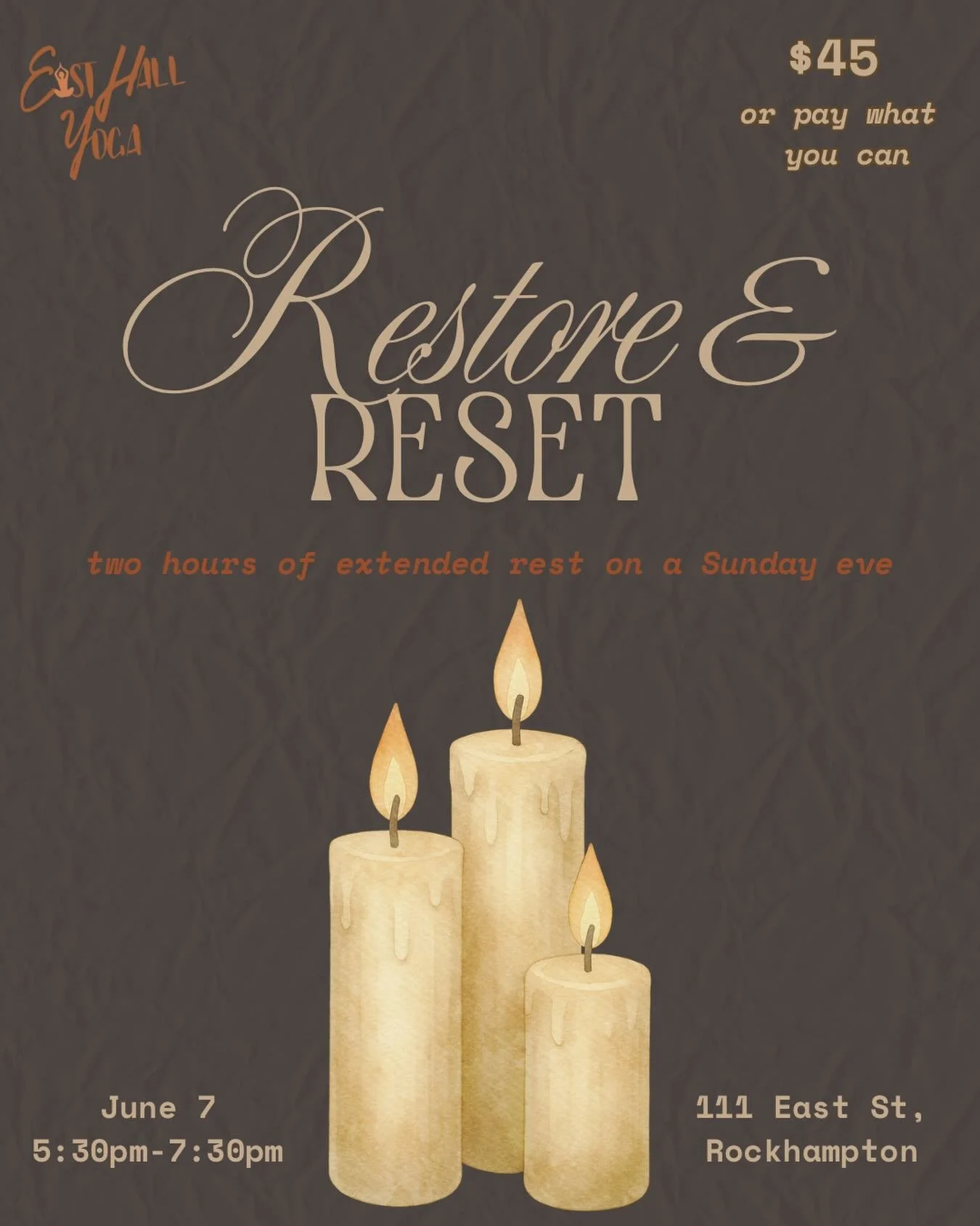 It&rsquo;s been requested! THIS Sunday 5:30-7:30. Start/end your week the right way (however you want to look at it). 

7th June ✨

45 mins gentle movement 
45 mins yin yoga 
20 mins meditation and sound healing 

easthall.org/events (scroll to the s