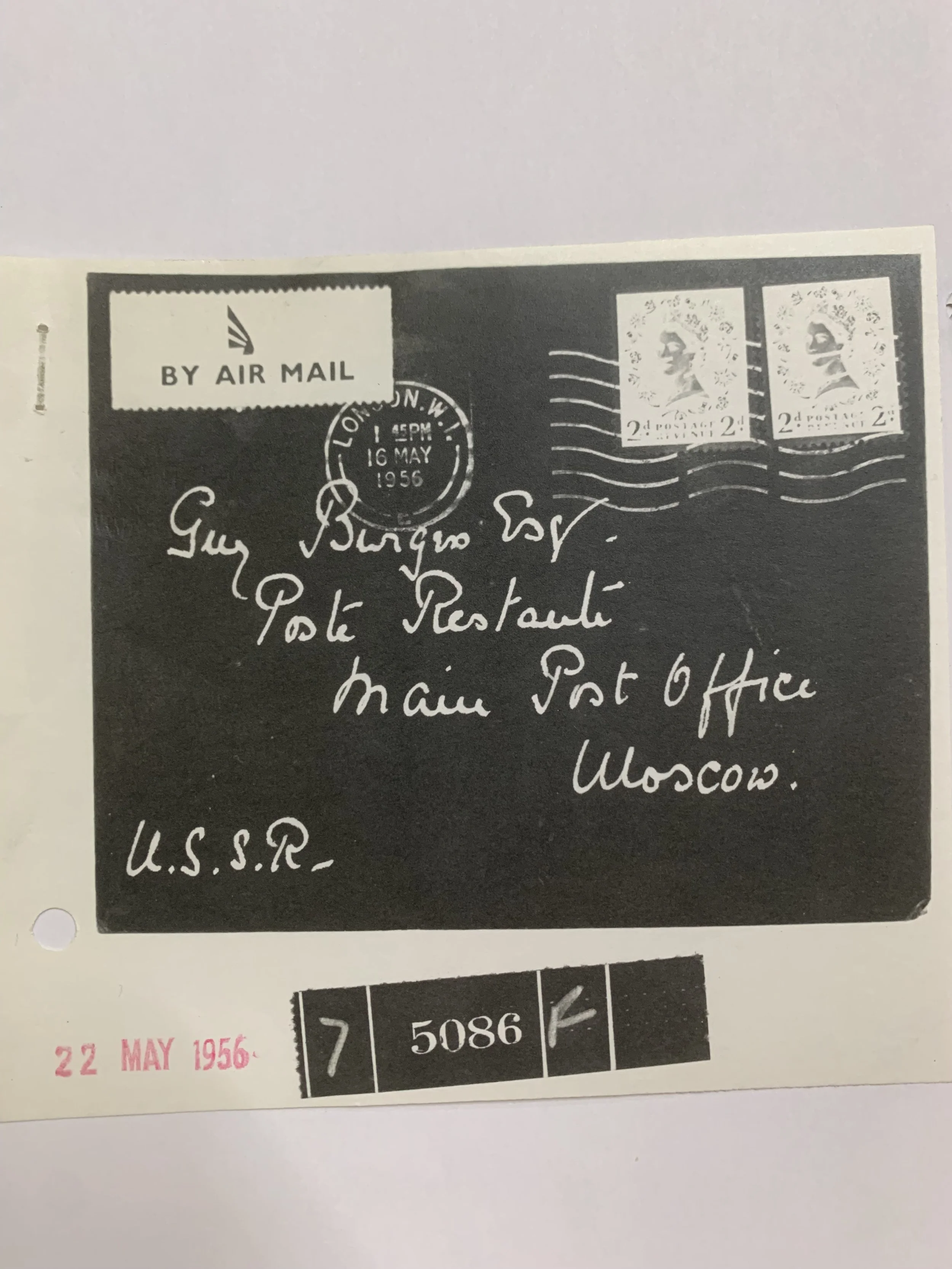 Letter addressed to Guy Burgess  May 22, 1956. National Archives.