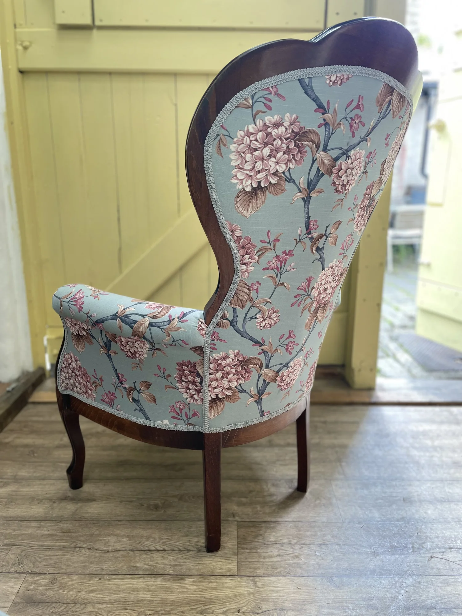 Floral classic armchair duck egg blue pink hydrangea — Seated Studio