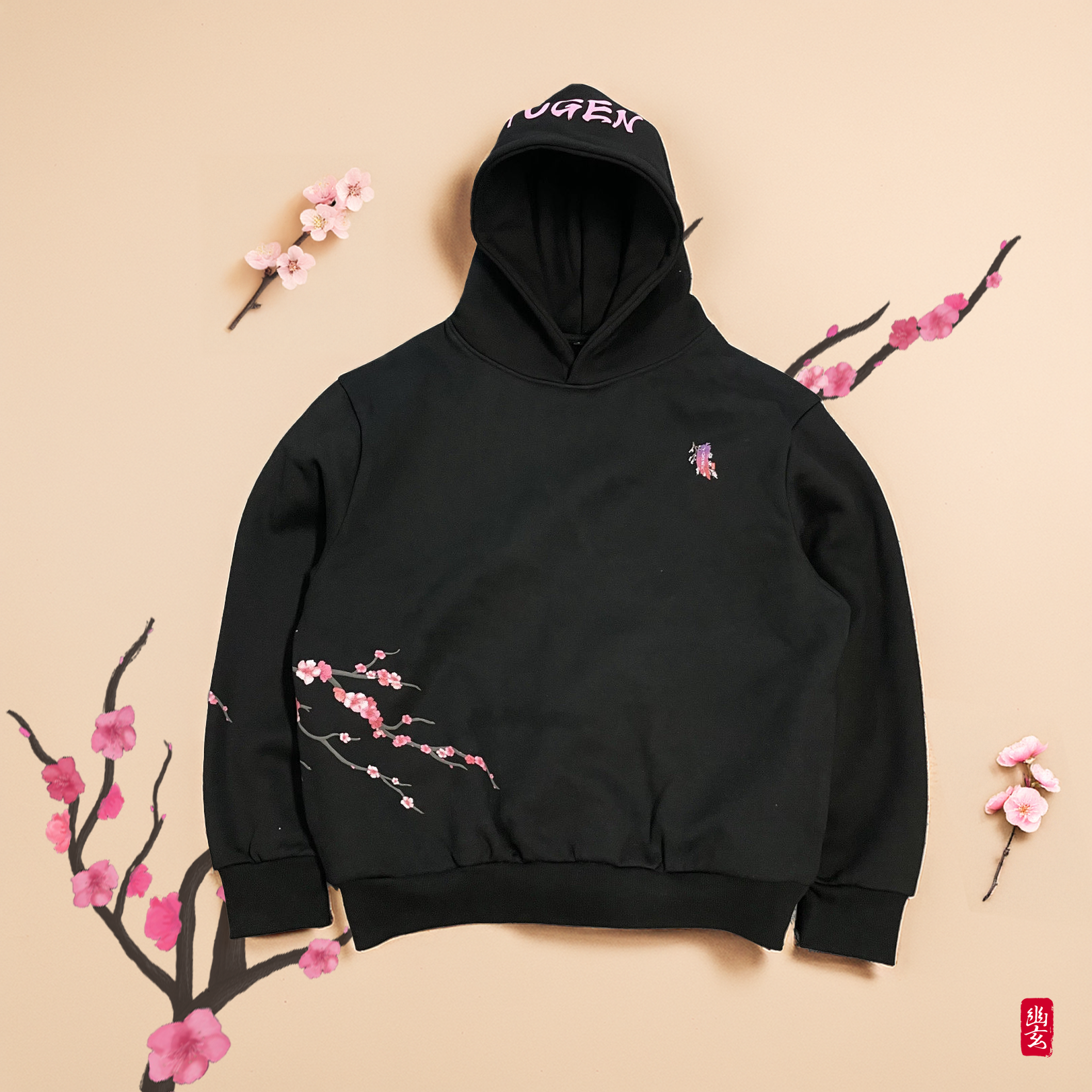 YUGEN BASICS - Black Sakura Tree Hoodie