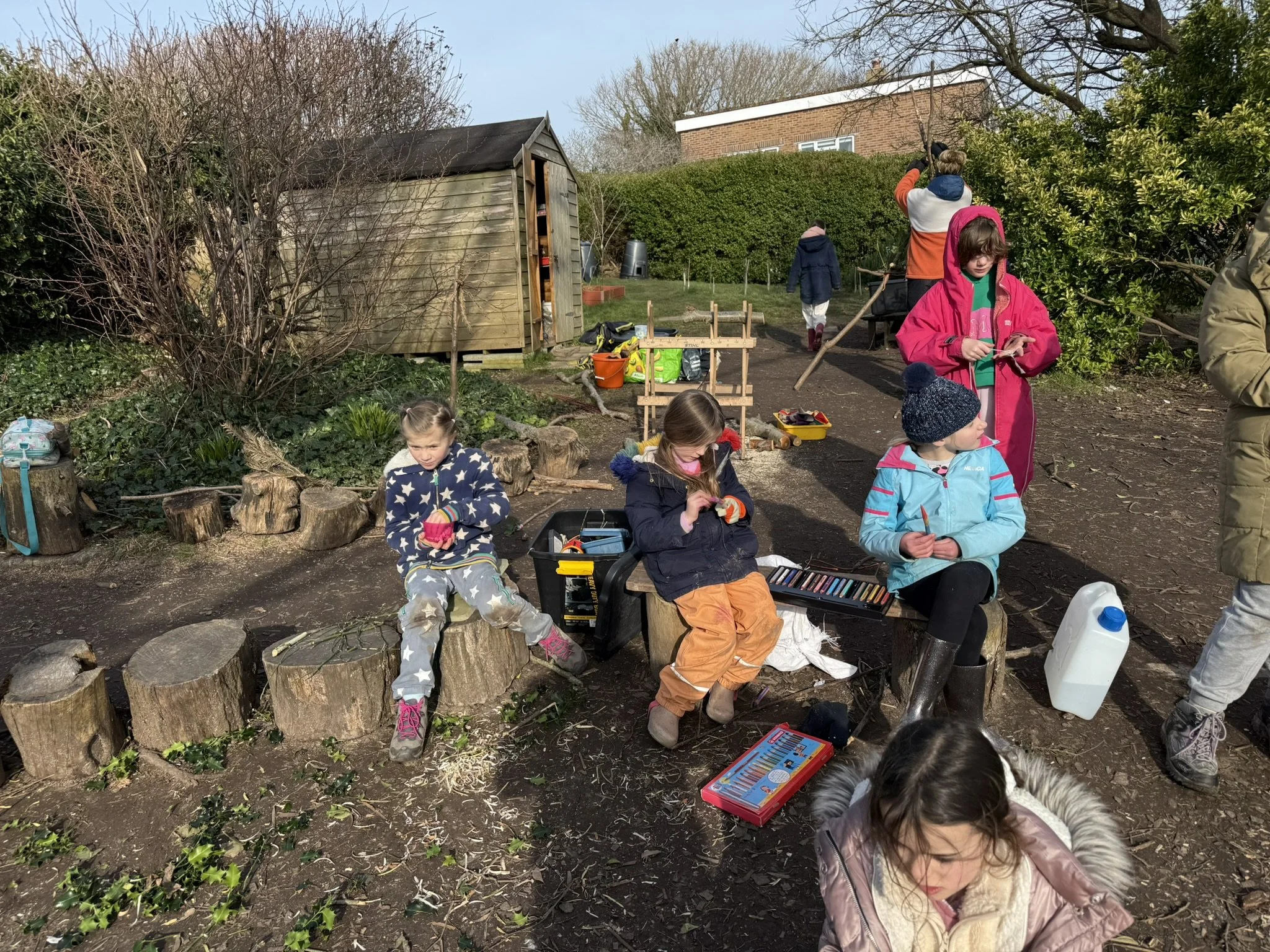 connecting with friends at forest school