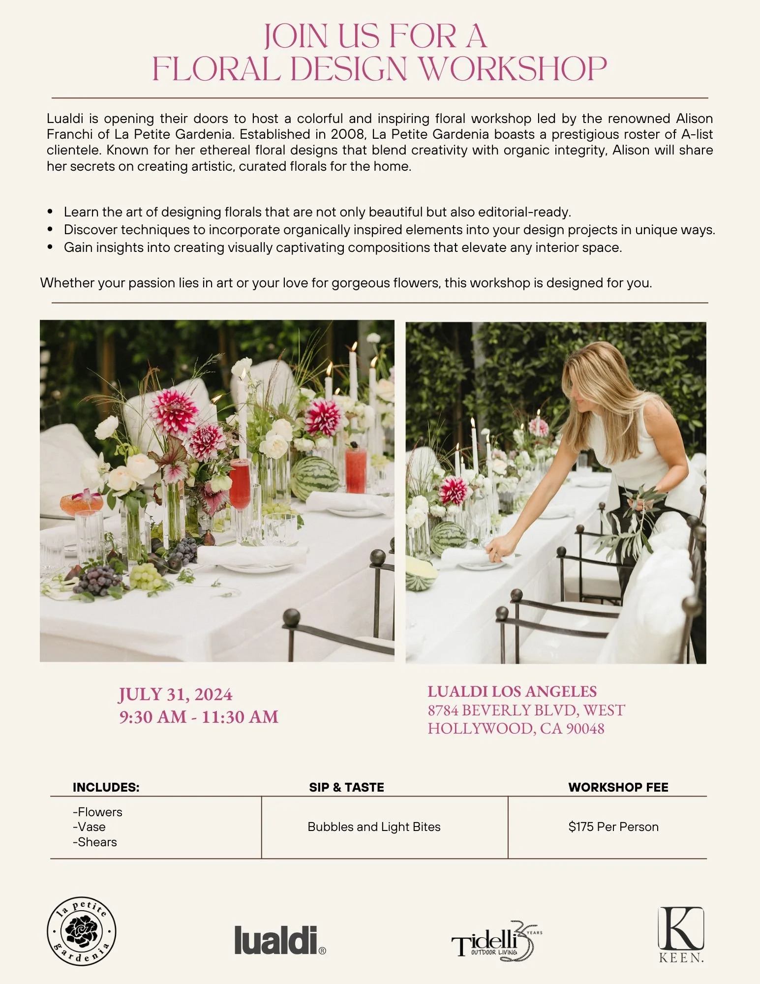 FLORAL DESIGN WORKSHOP BY LA PETITE GARDENIA AT LUALDI LOS ANGELES FLAGSHIP