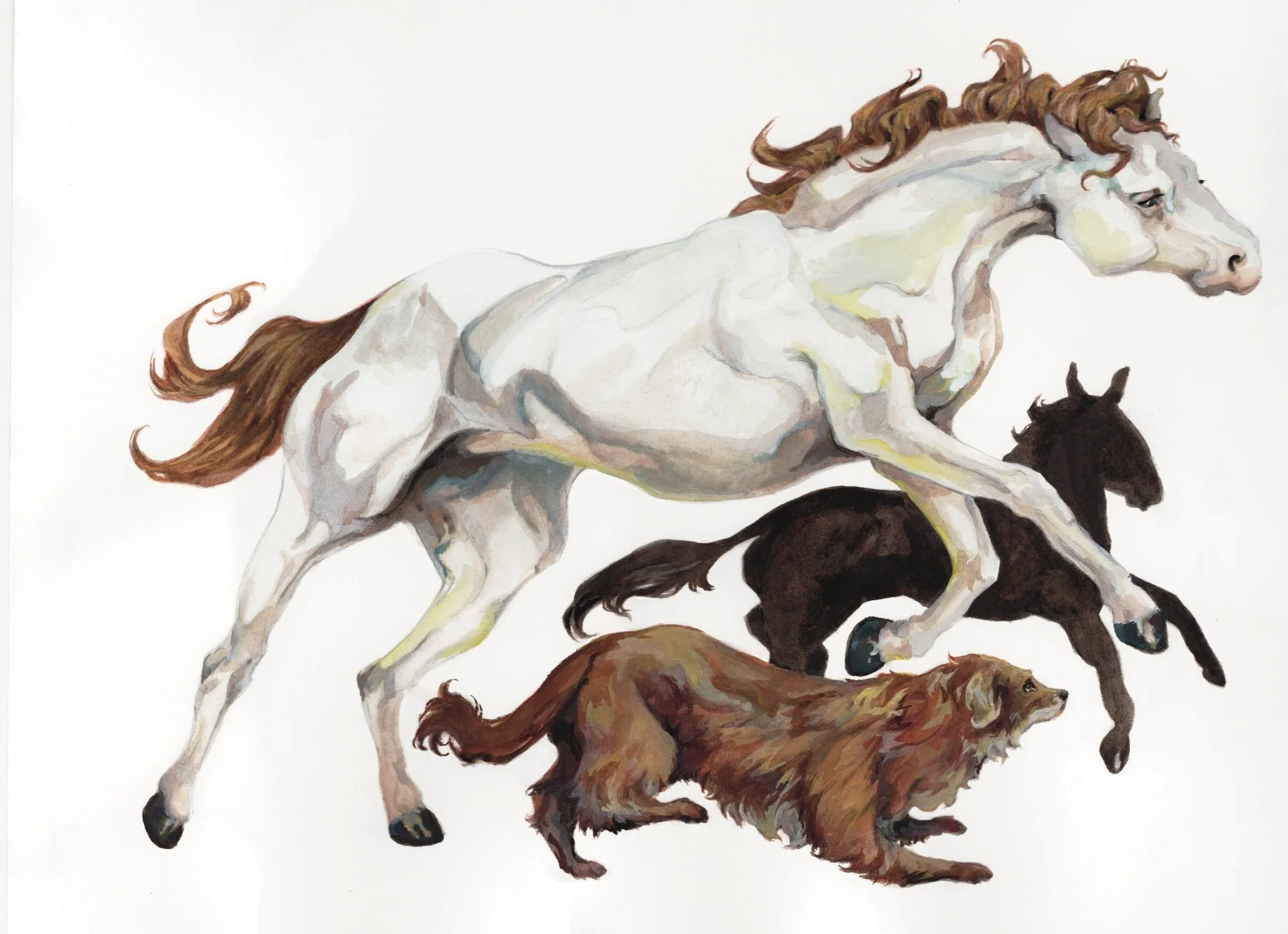 The Hunt Party - watercolour, gouache & coloured pencil on paper