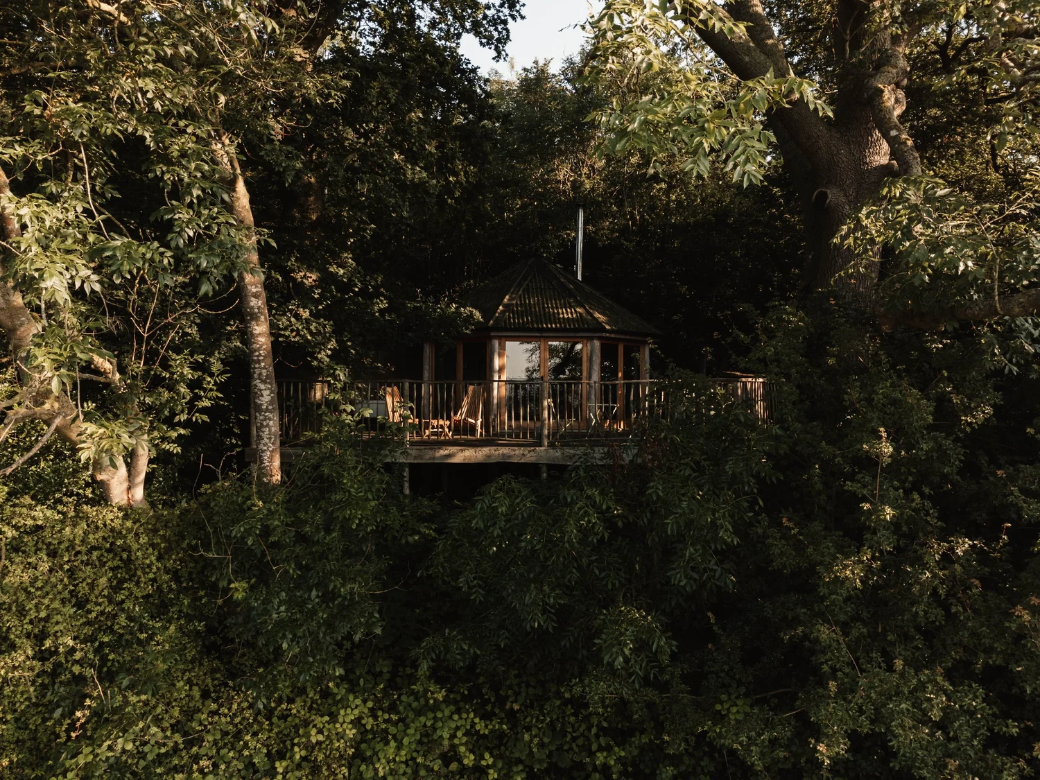 A treehouse exterior at Brook House Woods