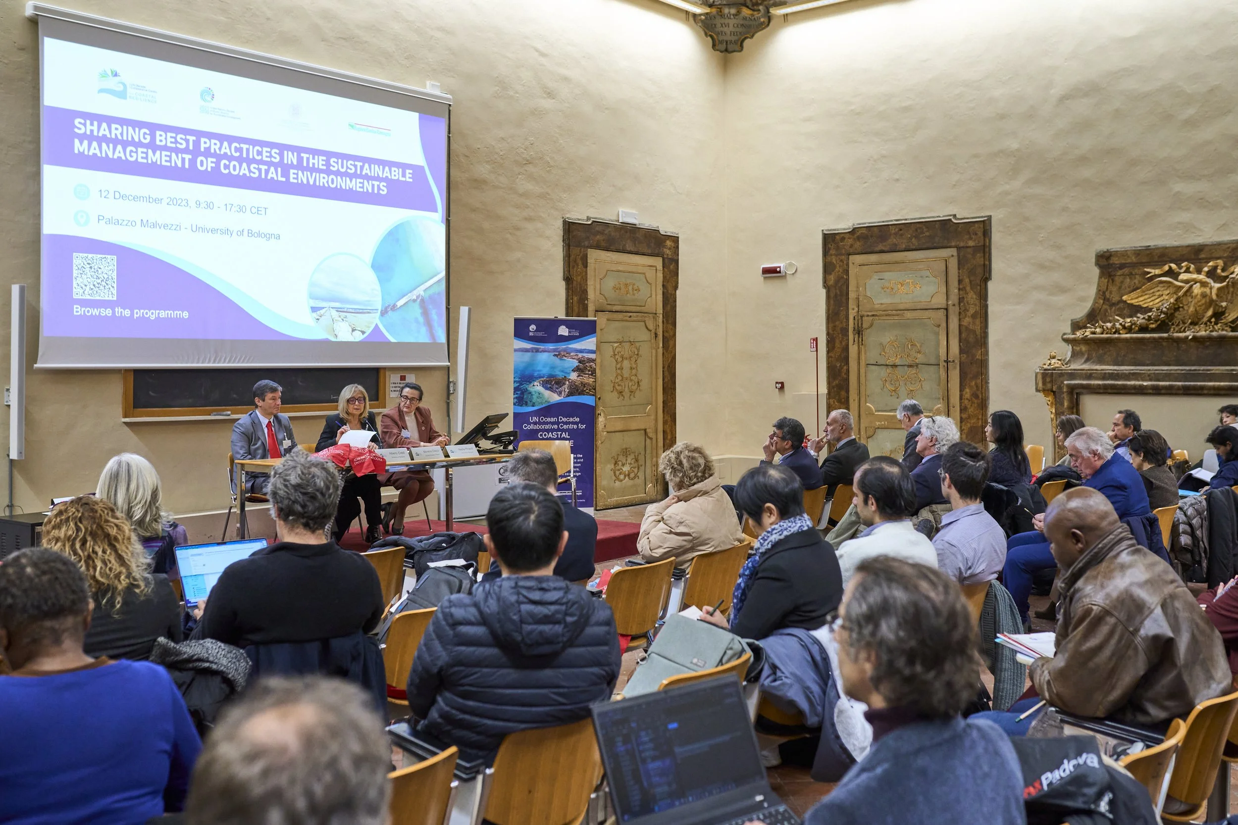 Coastal resilience workshop in the Sala Feste of Palazzo Malvezzi, University of Bologna